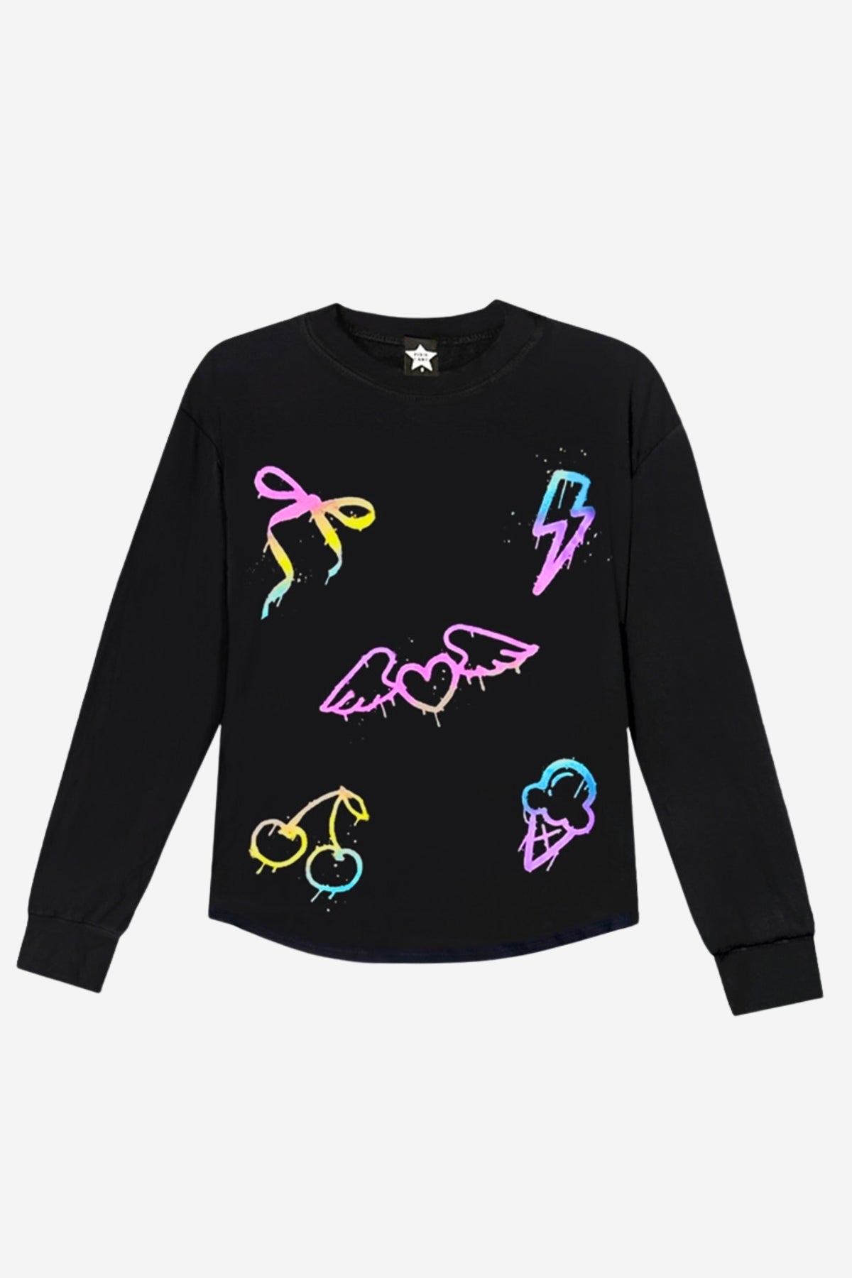 Modal Long Sleeve Shirttail Top - Black Ombre Emojis