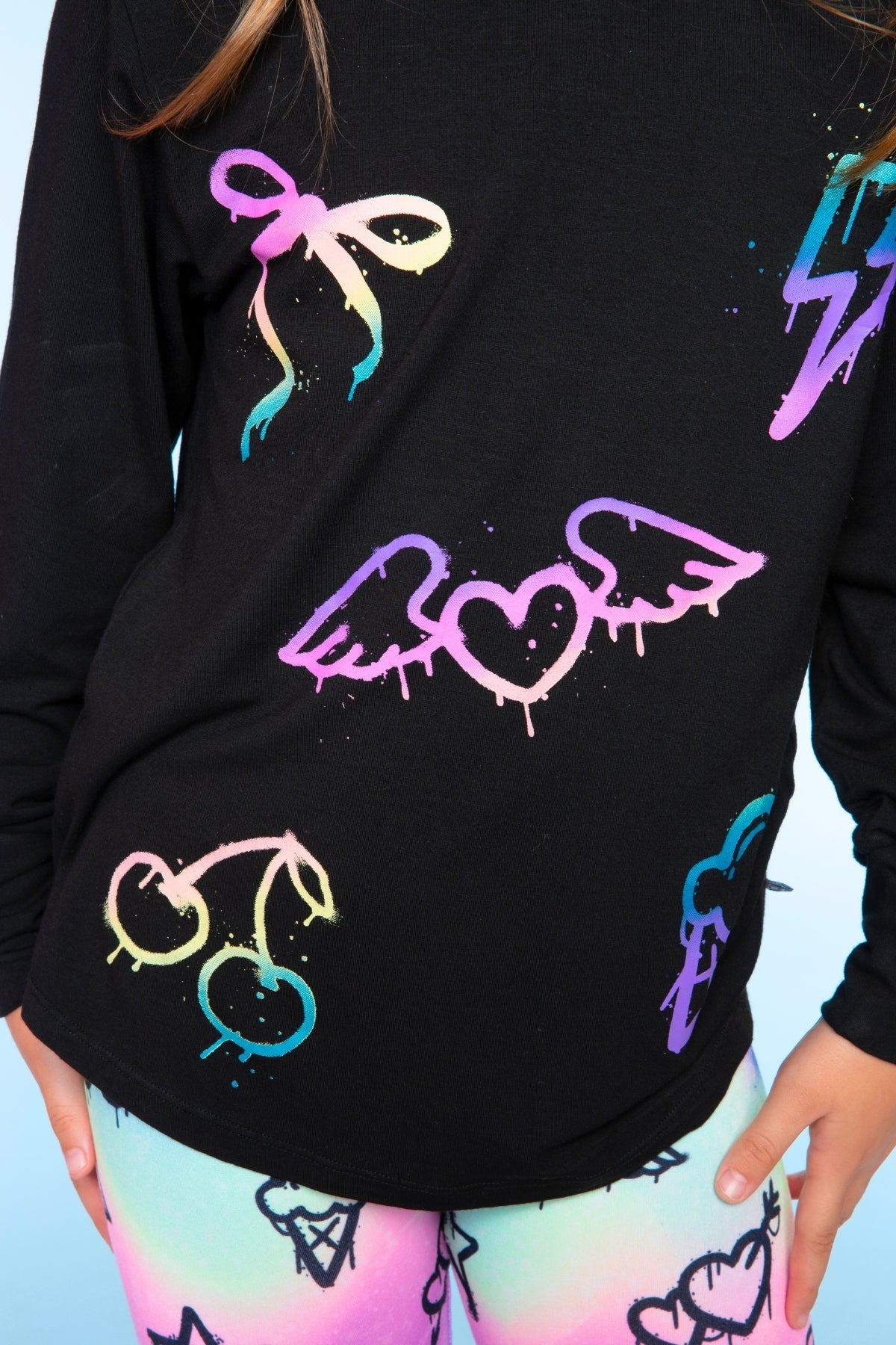 Modal Long Sleeve Shirttail Top - Black Ombre Emojis