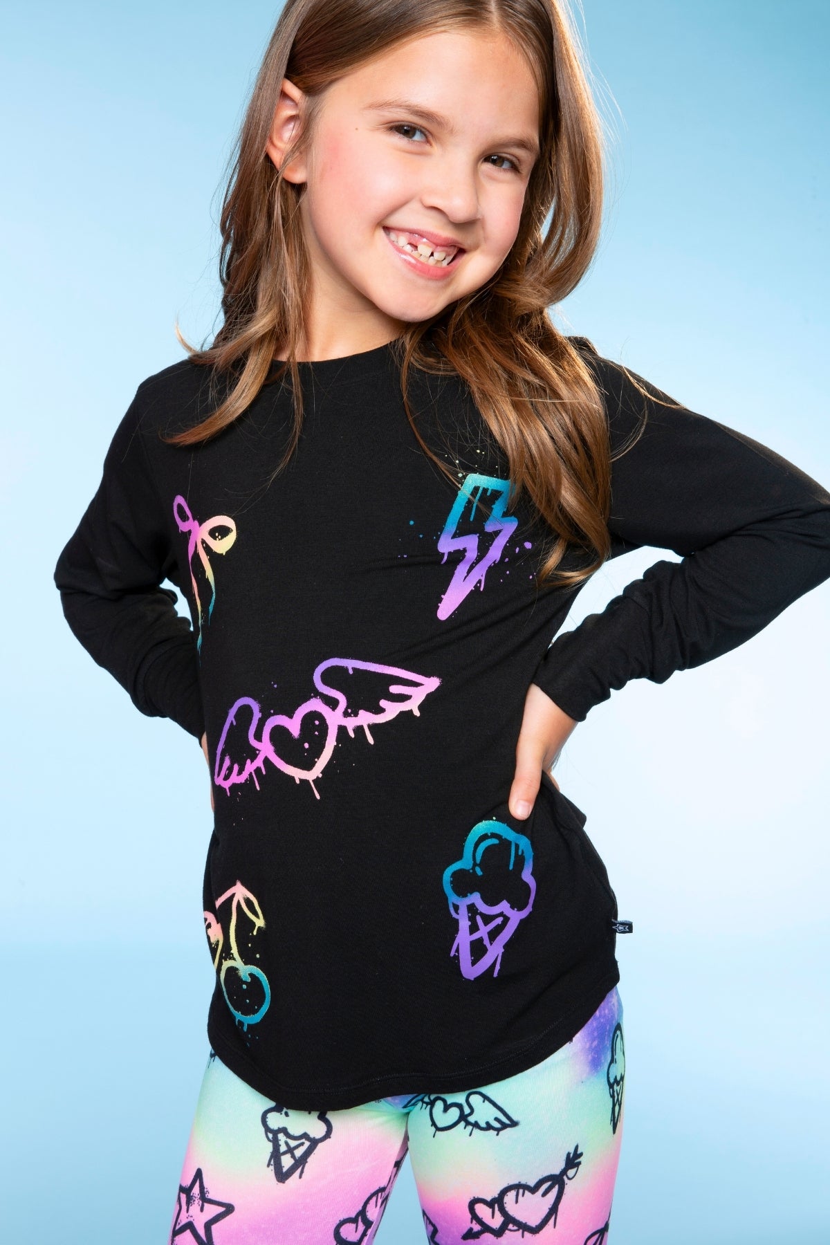 Modal Long Sleeve Shirttail Top - Black Ombre Emojis
