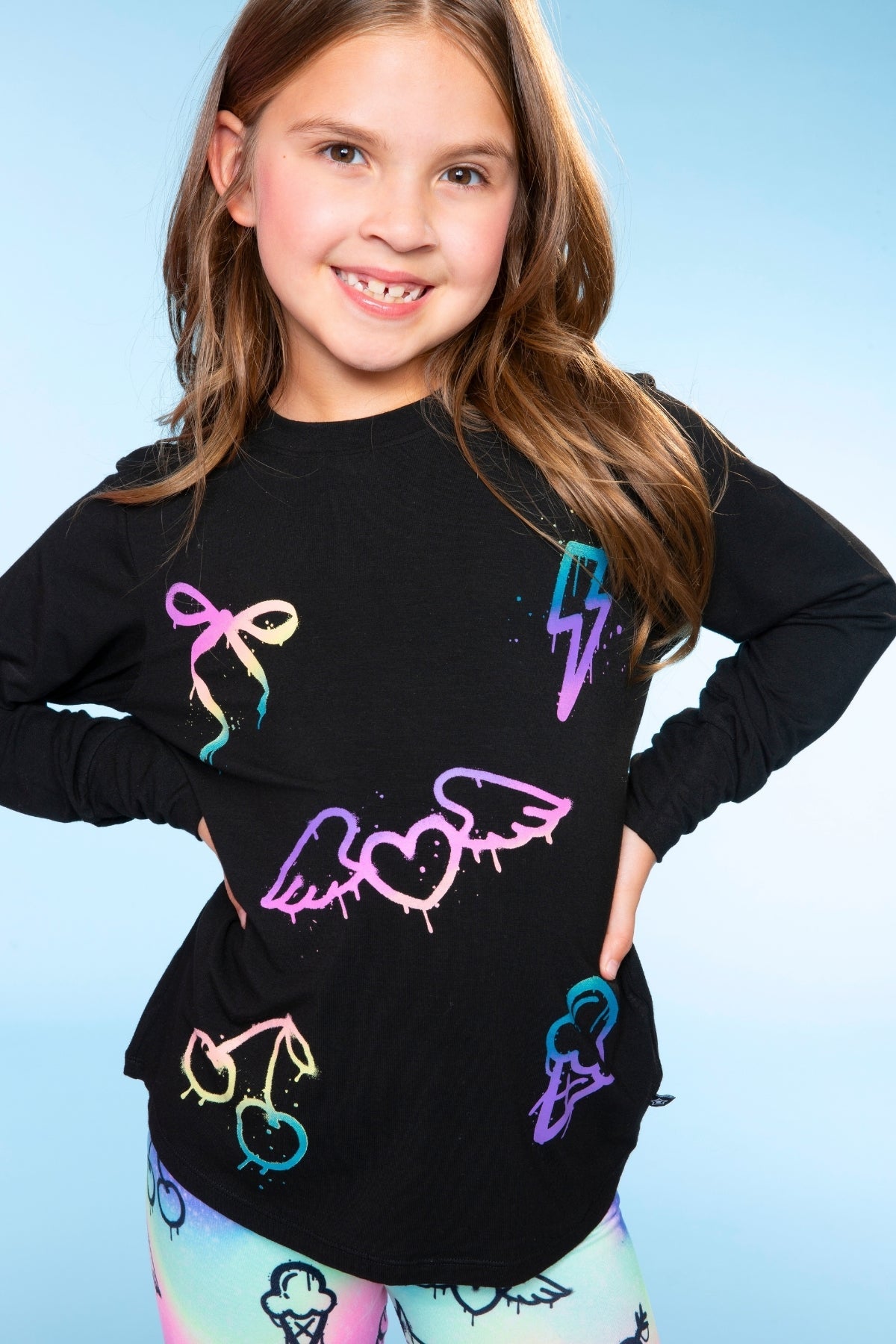 Modal Long Sleeve Shirttail Top - Black Ombre Emojis