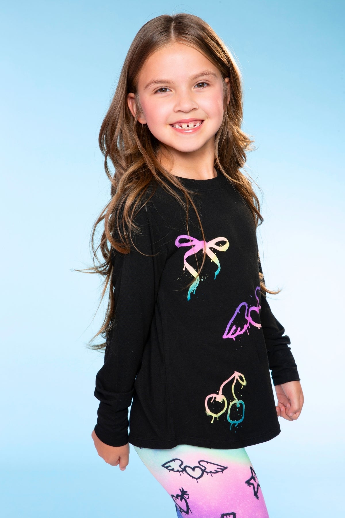 Modal Long Sleeve Shirttail Top - Black Ombre Emojis