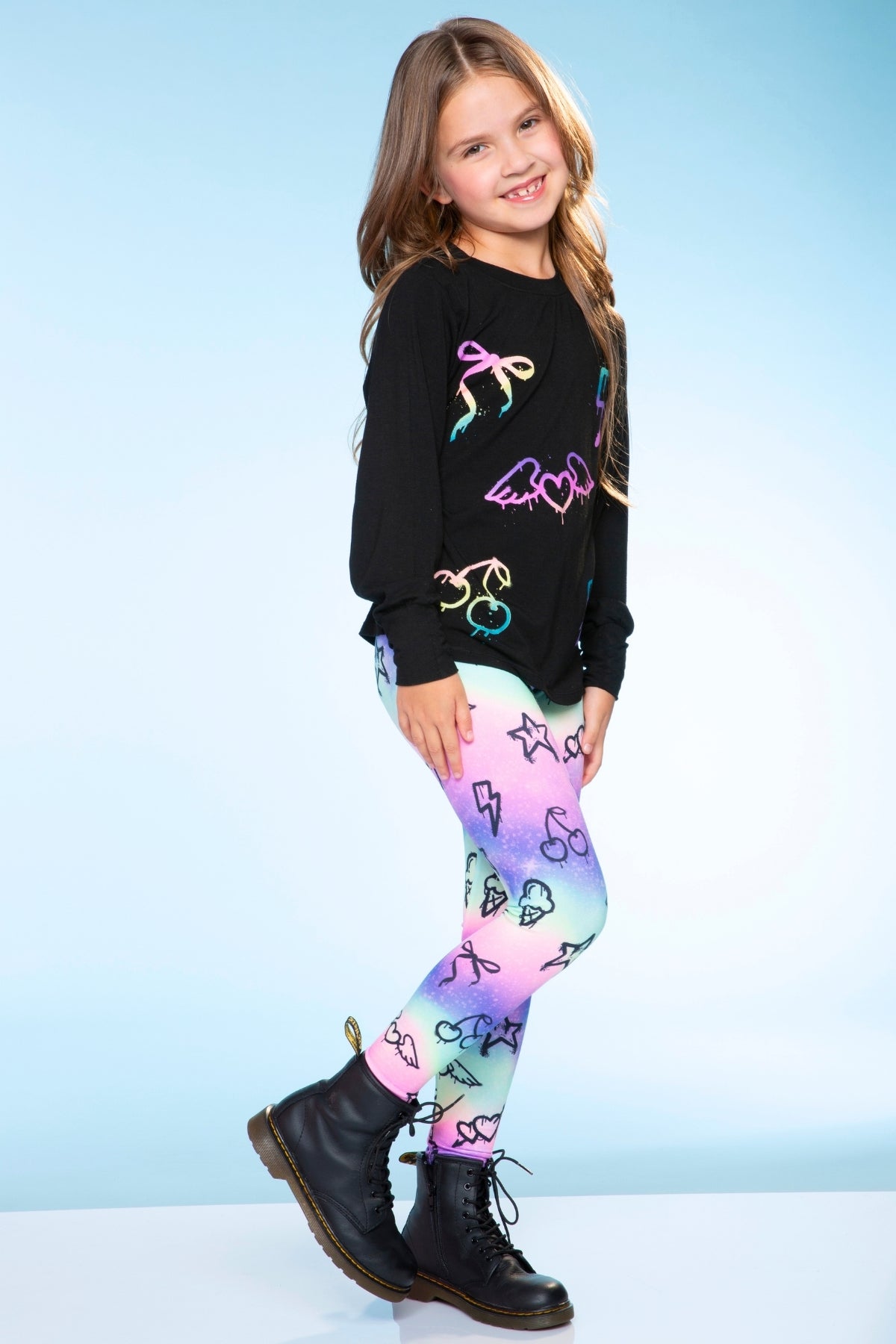 Modal Long Sleeve Shirttail Top - Black Ombre Emojis