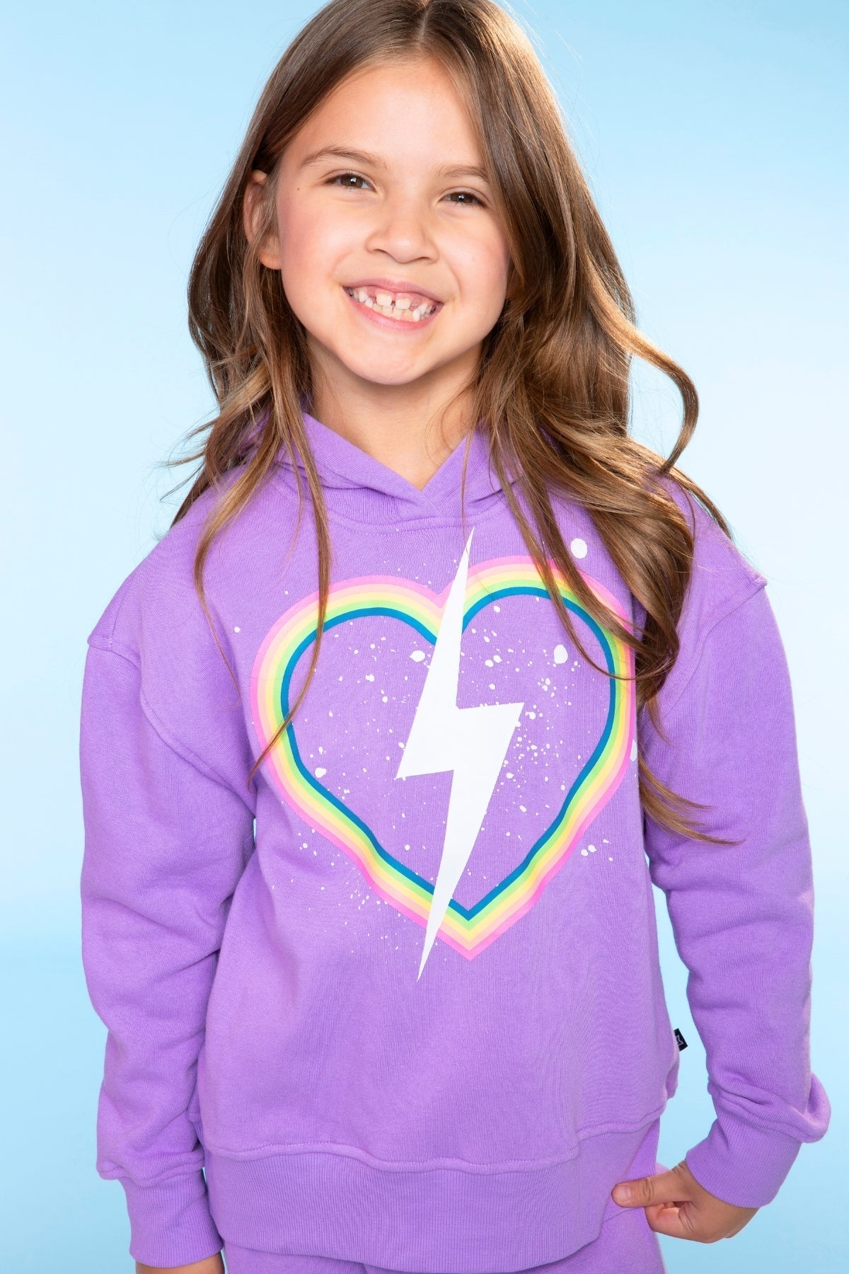 Cotton Soft French Terry Everyday Hoodie - Black Rainbow Heart Bolt