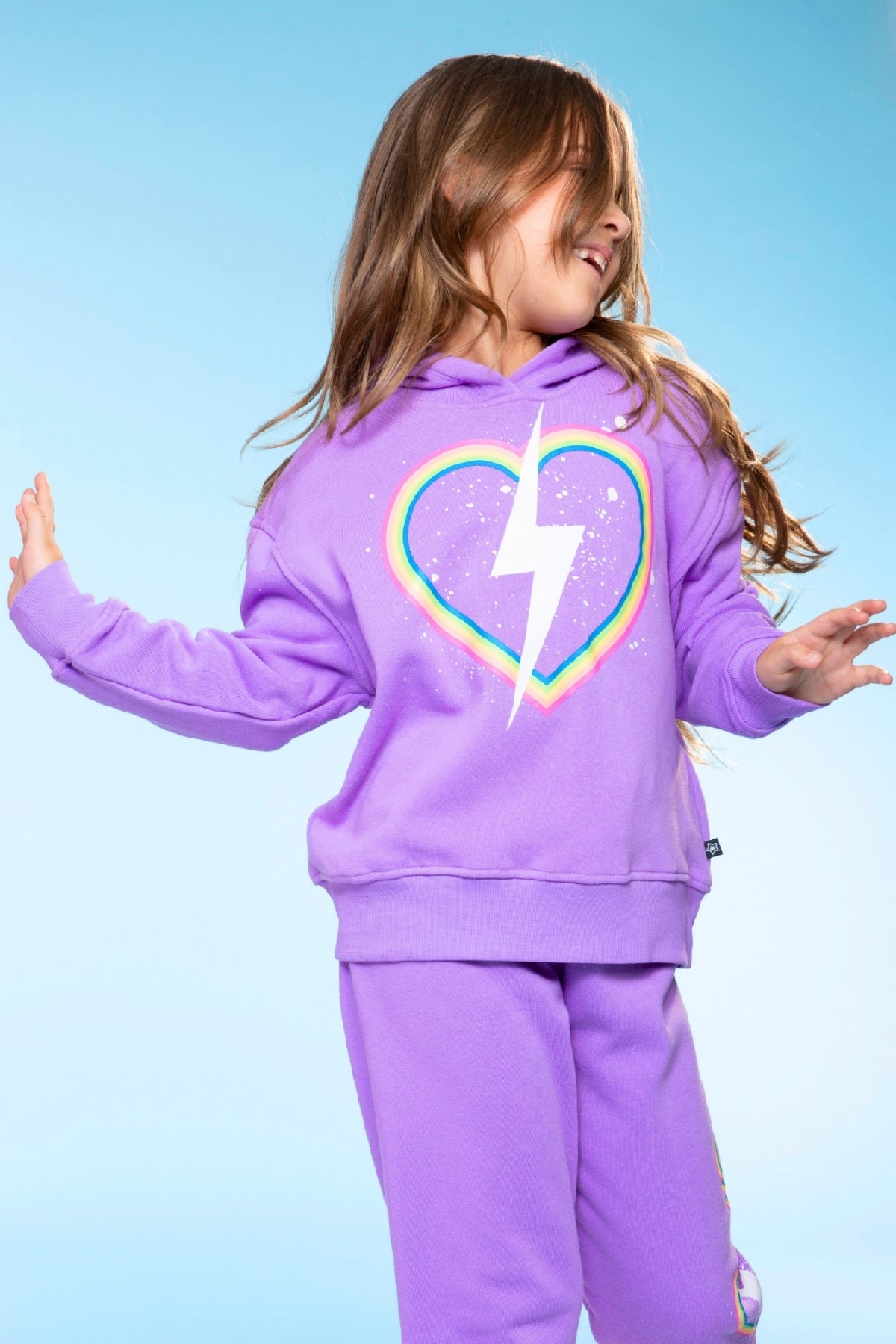 Cotton Soft French Terry Everyday Hoodie - Black Rainbow Heart Bolt