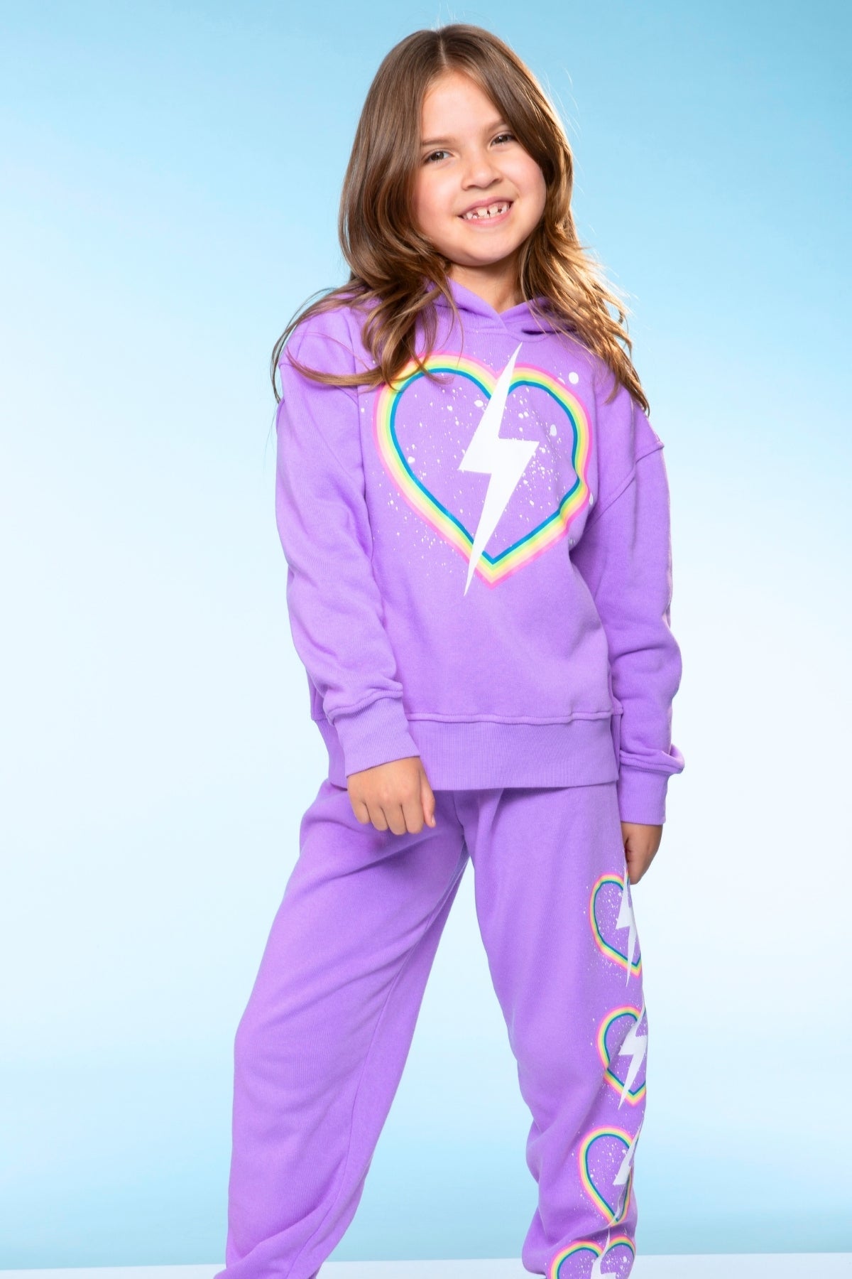 Cotton Soft French Terry Everyday Hoodie - Black Rainbow Heart Bolt