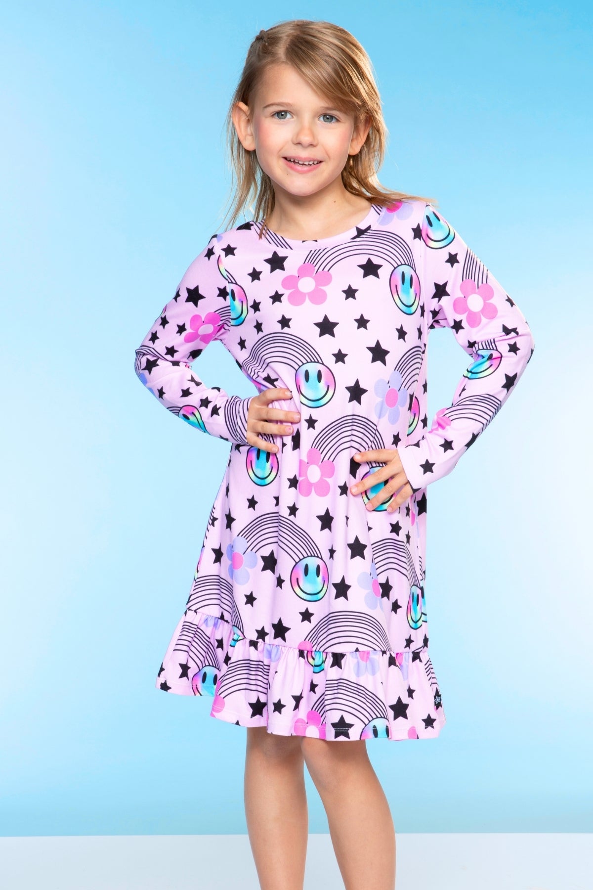 Simply Soft Long Sleeve Ruffle Lounge Dress - Lilac Rainbow Gummy Bear - NEW!