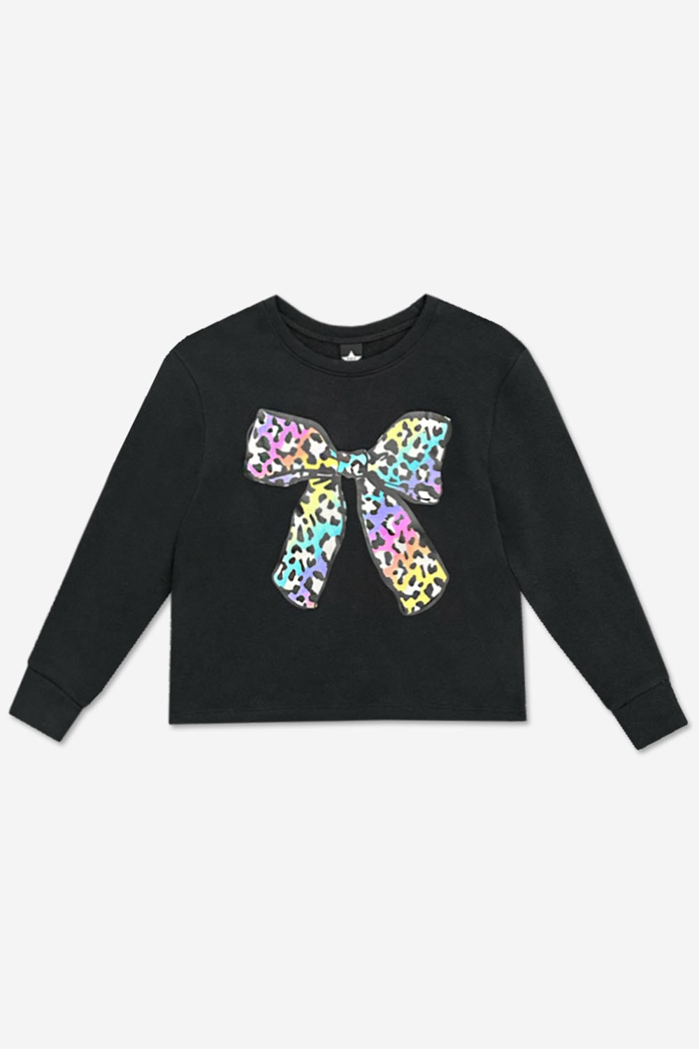 Cotton Soft French Terry Easy Crew Sweatshirt - Black Rainbow Bow