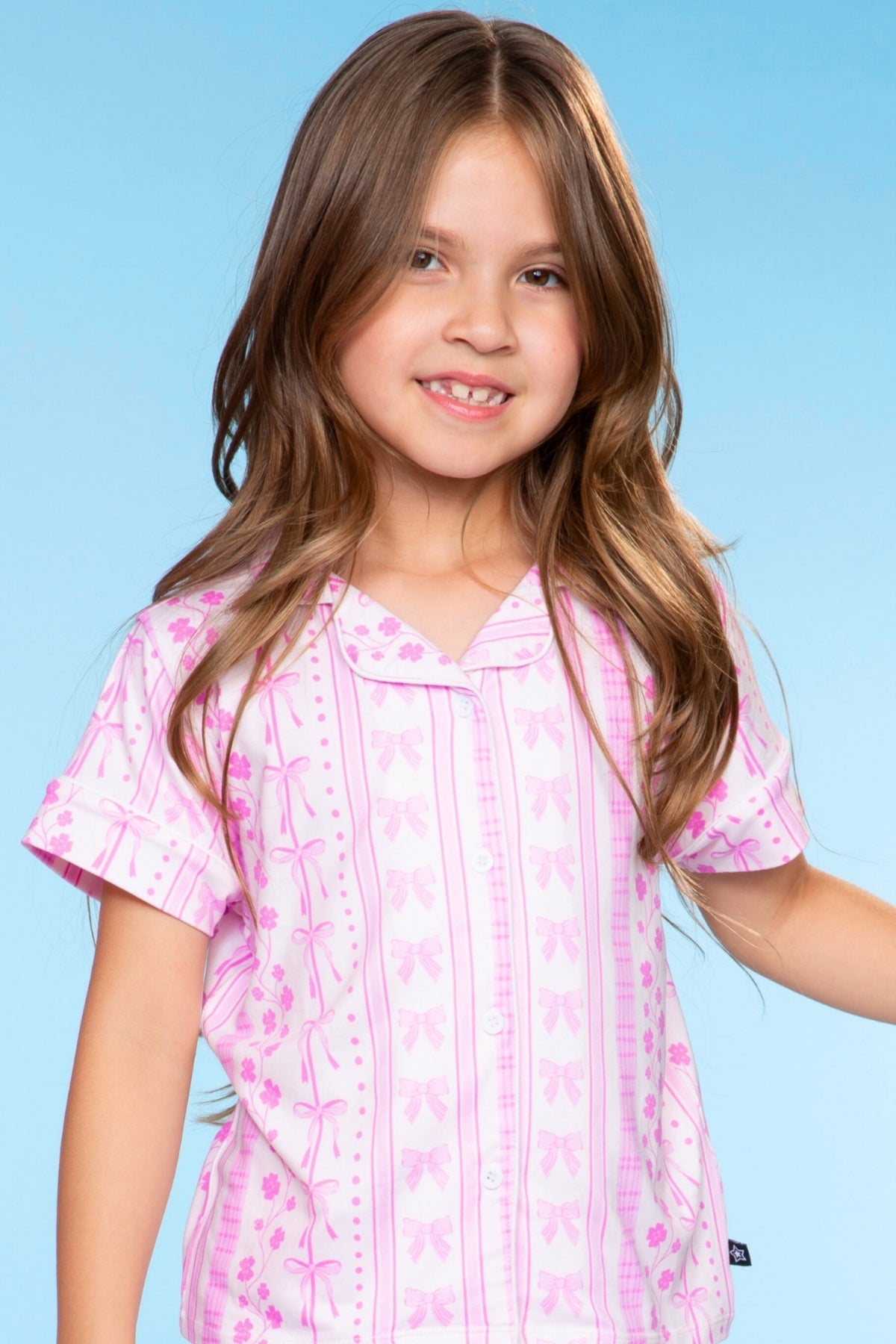 Simply Soft Button Down Tee & Karate Pant - Blush Blue Gingham Bow