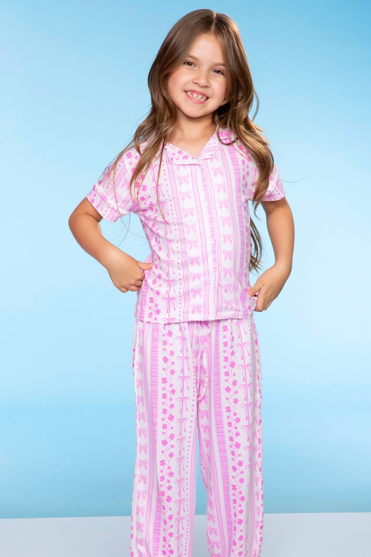 Simply Soft Button Down Tee & Karate Pant - Blush Blue Gingham Bow