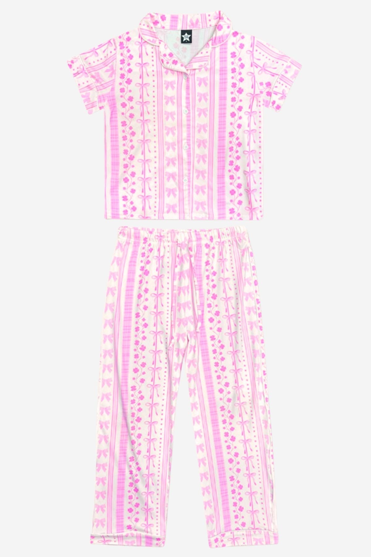 Simply Soft Button Down Tee & Karate Pant - Lt Pink Paris Icons