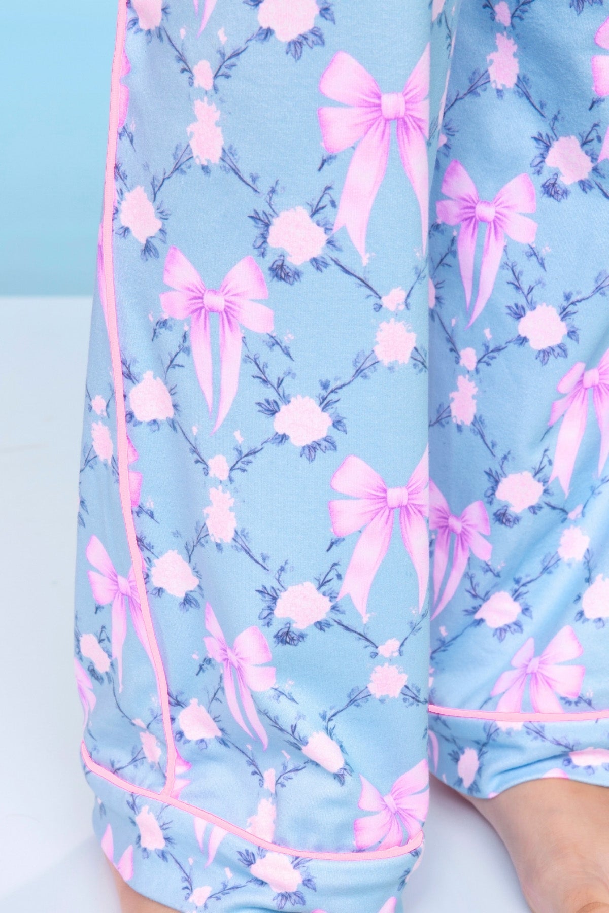 Simply Soft Button Down Tee & Karate Pant - Blush Blue Gingham Bow