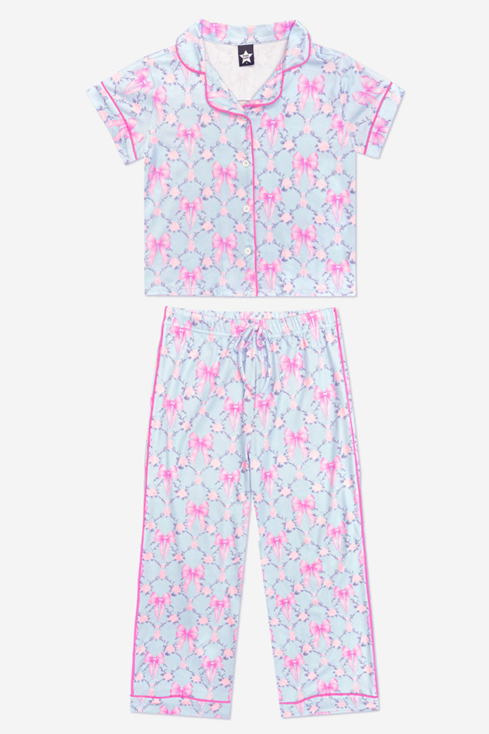 Simply Soft Button Down Tee & Karate Pant - Blush Blue Gingham Bow