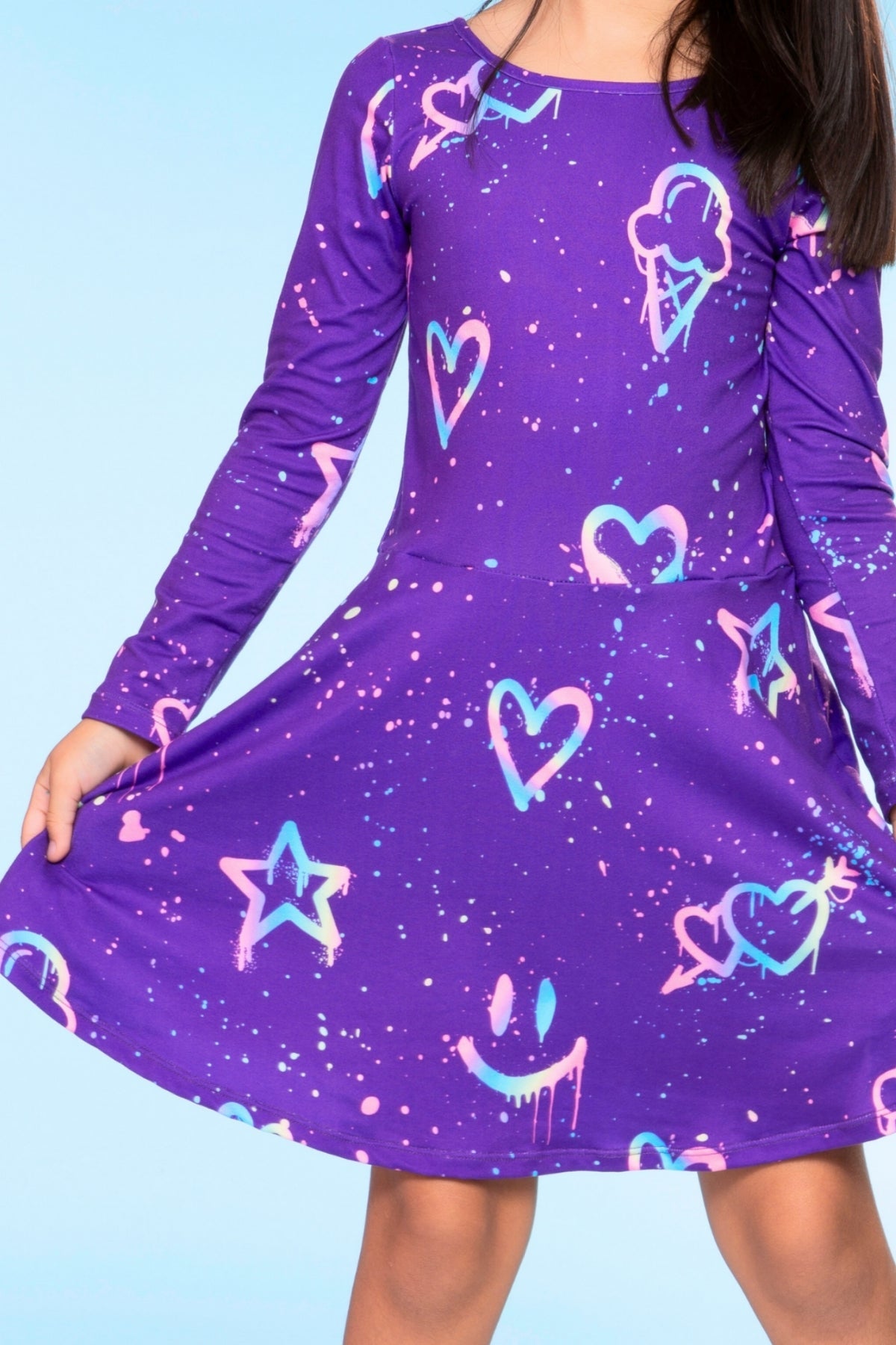 Simply Soft Long Sleeve Skater Dress - Purple Pink Elements