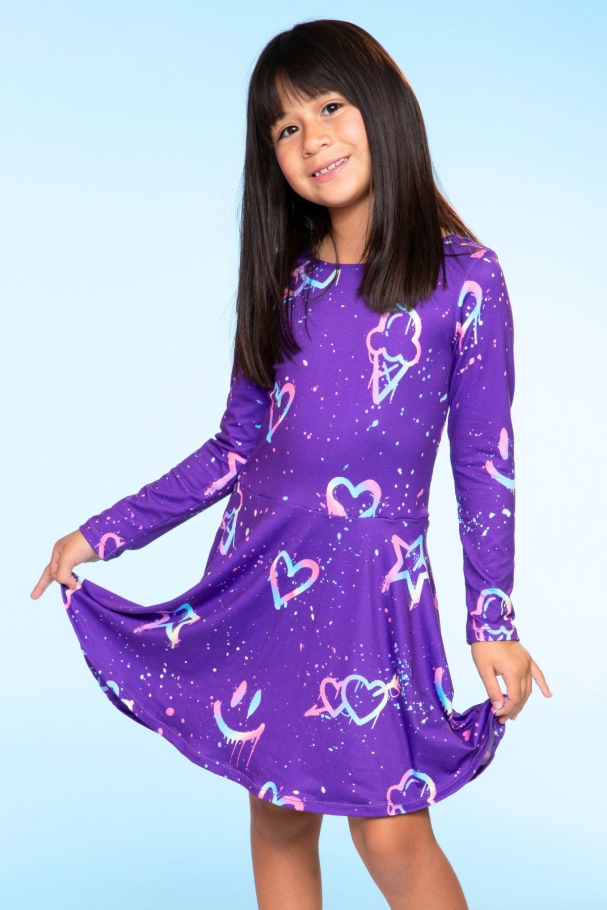 Simply Soft Long Sleeve Skater Dress - Purple Pink Elements