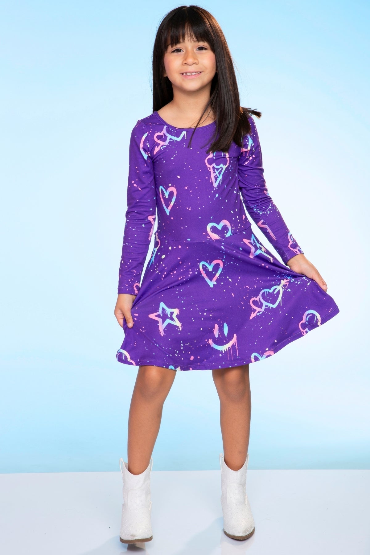 Simply Soft Long Sleeve Skater Dress - Purple Pink Elements