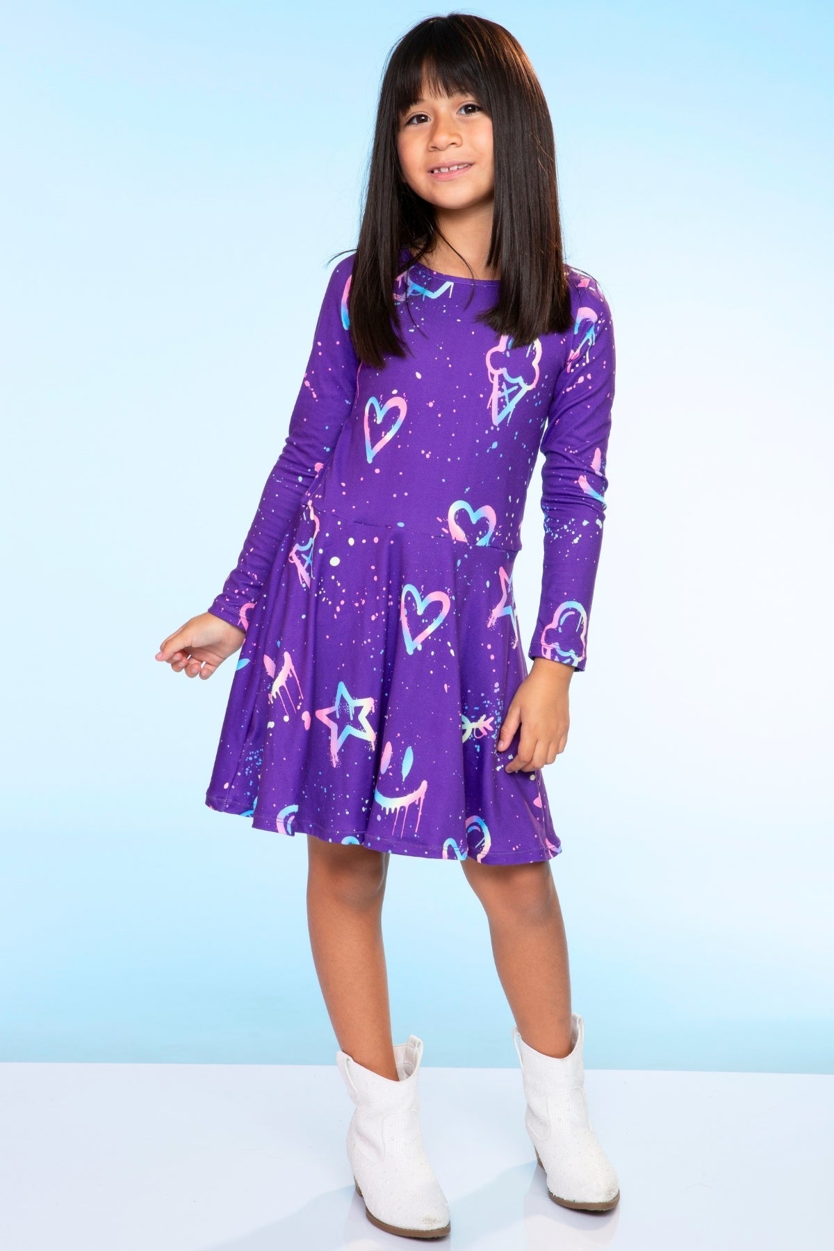 Simply Soft Long Sleeve Skater Dress - Purple Pink Elements