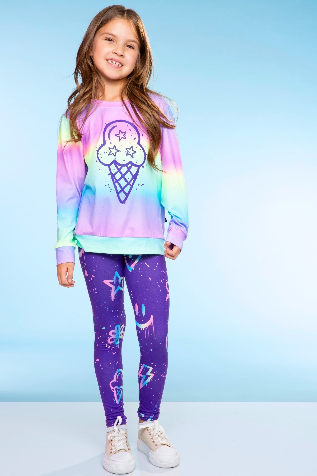 Simply Soft Long Sleeve Crew Top - Rainbow Graffiti Ice Cream
