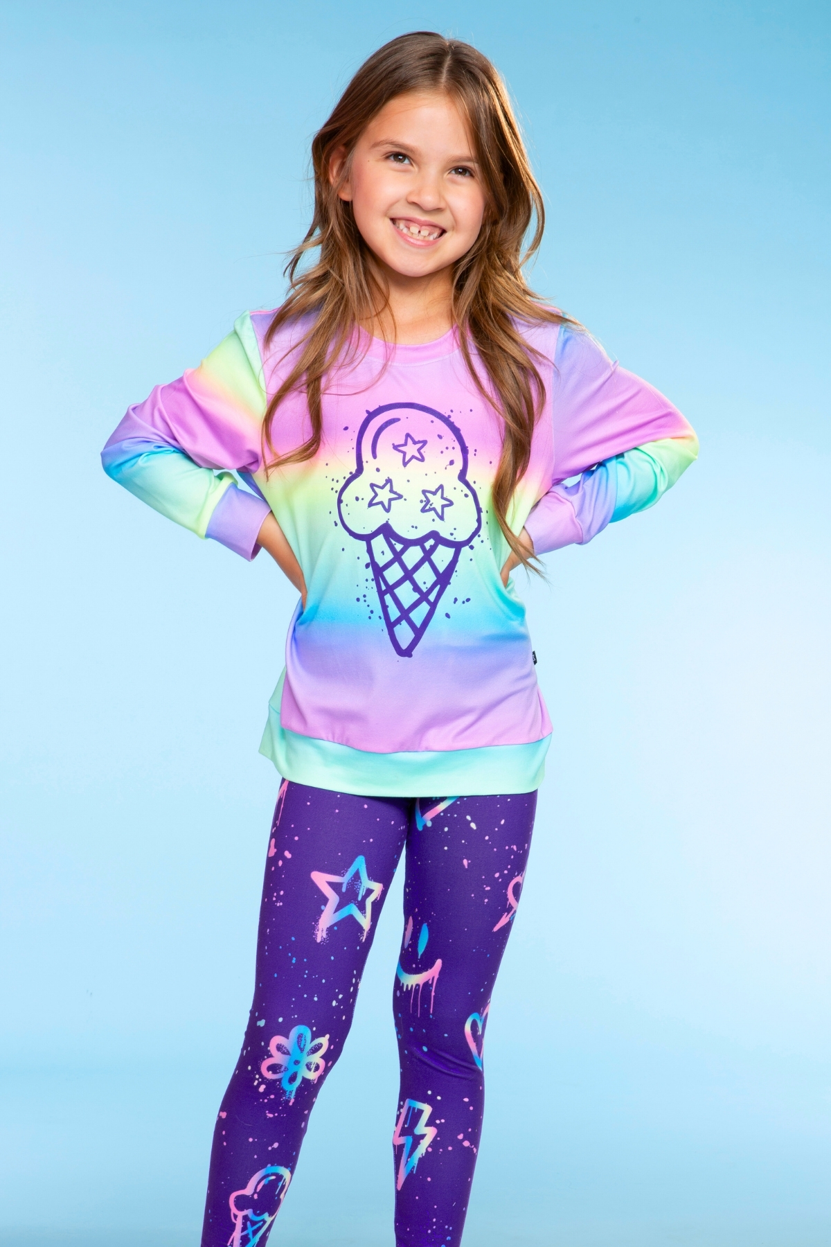 Simply Soft Long Sleeve Crew Top - Rainbow Graffiti Ice Cream
