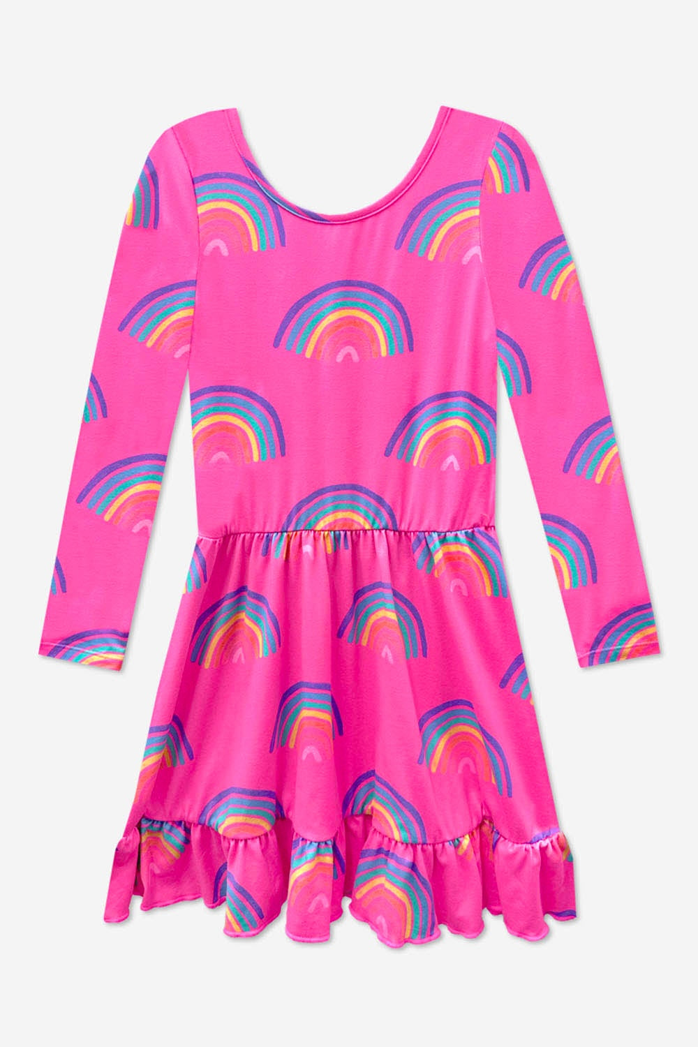 Simply Soft Long Sleeve Be Happy Flounce Dress - Hot Pink Rainbow