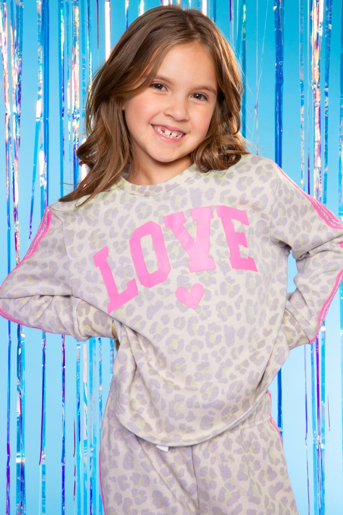 Heavyweight Cotton French Terry Easy Crew Sweatshirt - Taupe Leopard Pink Love