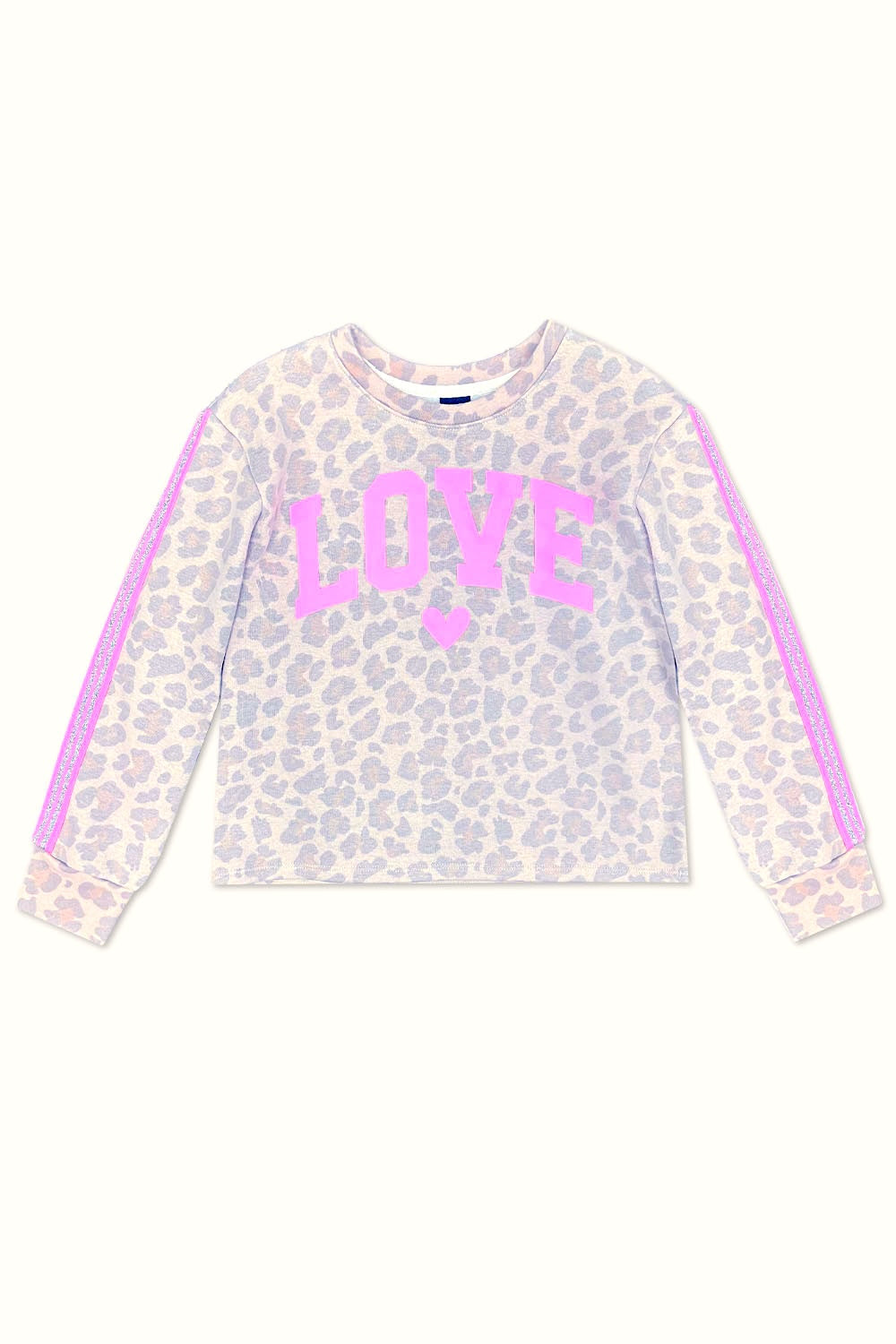 Heavyweight Cotton French Terry Easy Crew Sweatshirt - Taupe Leopard Pink Love