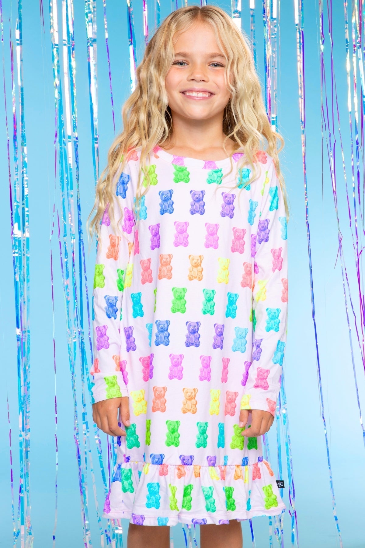 Simply Soft Long Sleeve Ruffle Lounge Dress - Lilac Rainbow Gummy Bear - NEW!