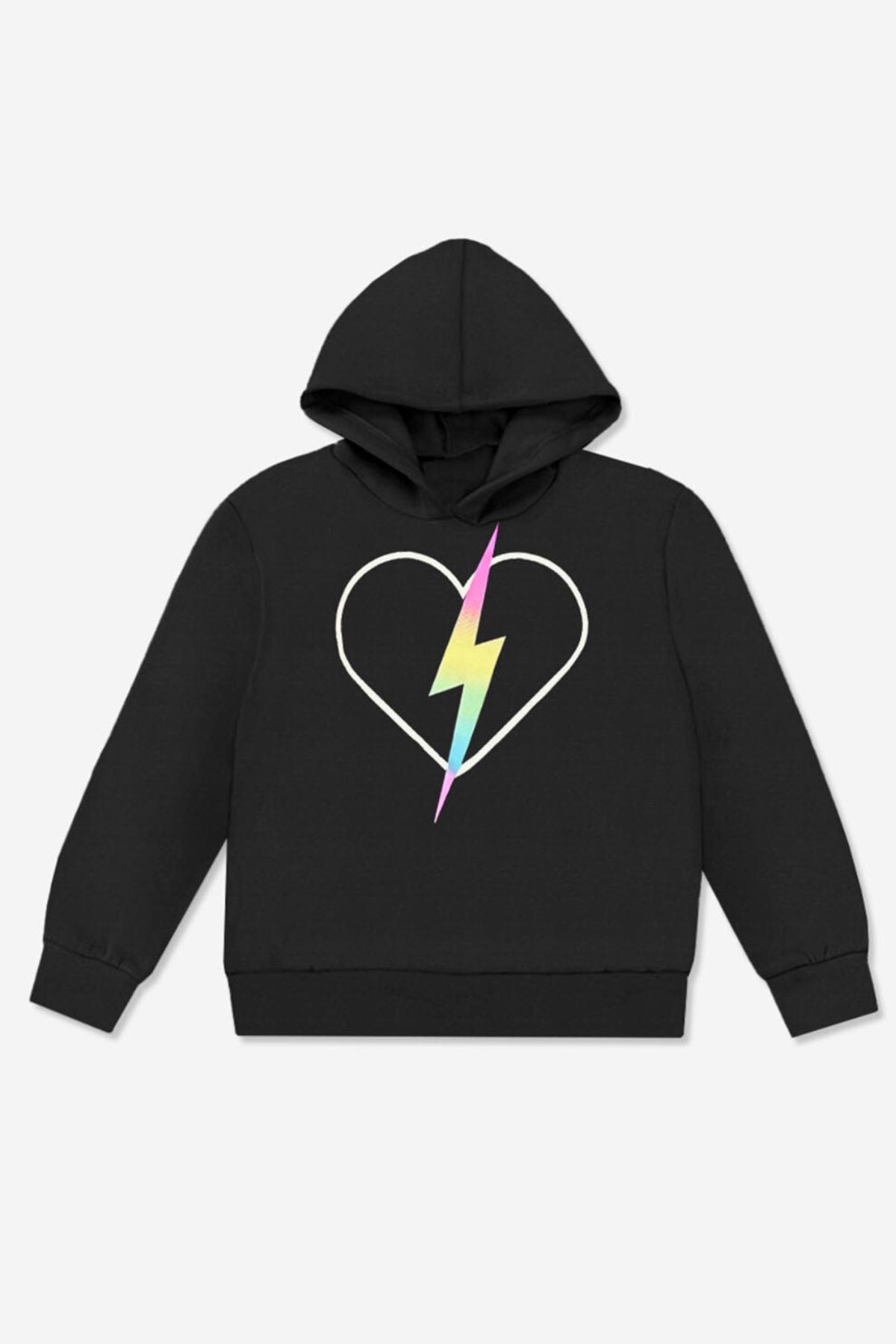 Cotton Soft French Terry Everyday Hoodie - Black Rainbow Heart Bolt