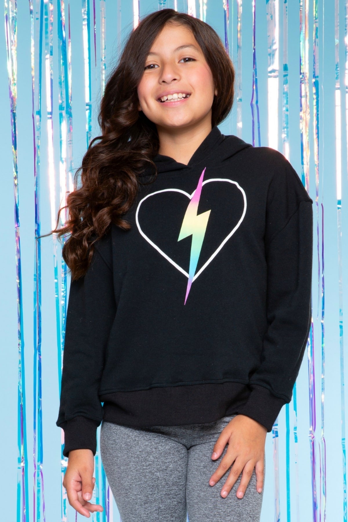 Cotton Soft French Terry Everyday Hoodie - Black Rainbow Heart Bolt