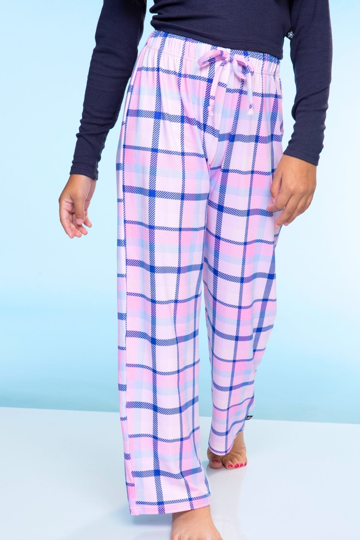 Simply Soft Karate Pant. - Navy Lt Pink Plaid