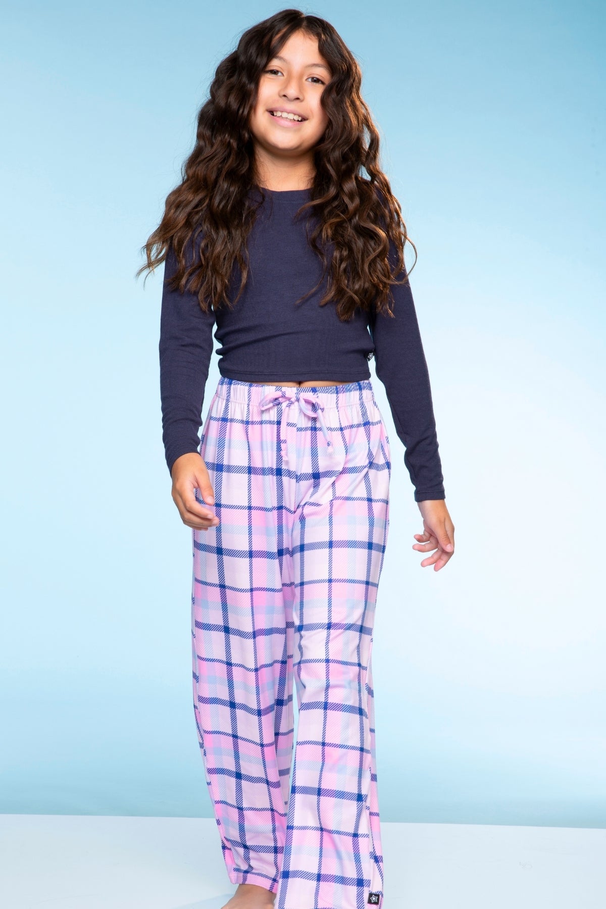 Simply Soft Karate Pant. - Navy Lt Pink Plaid