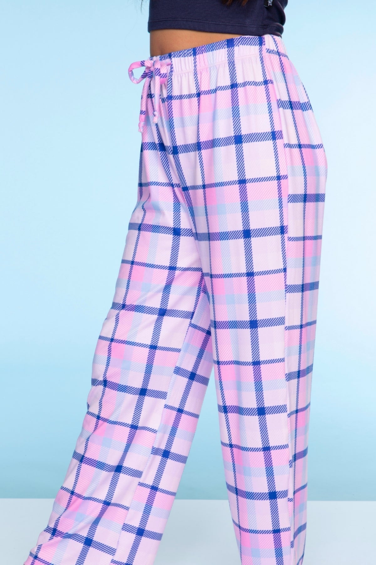 Simply Soft Karate Pant. - Navy Lt Pink Plaid