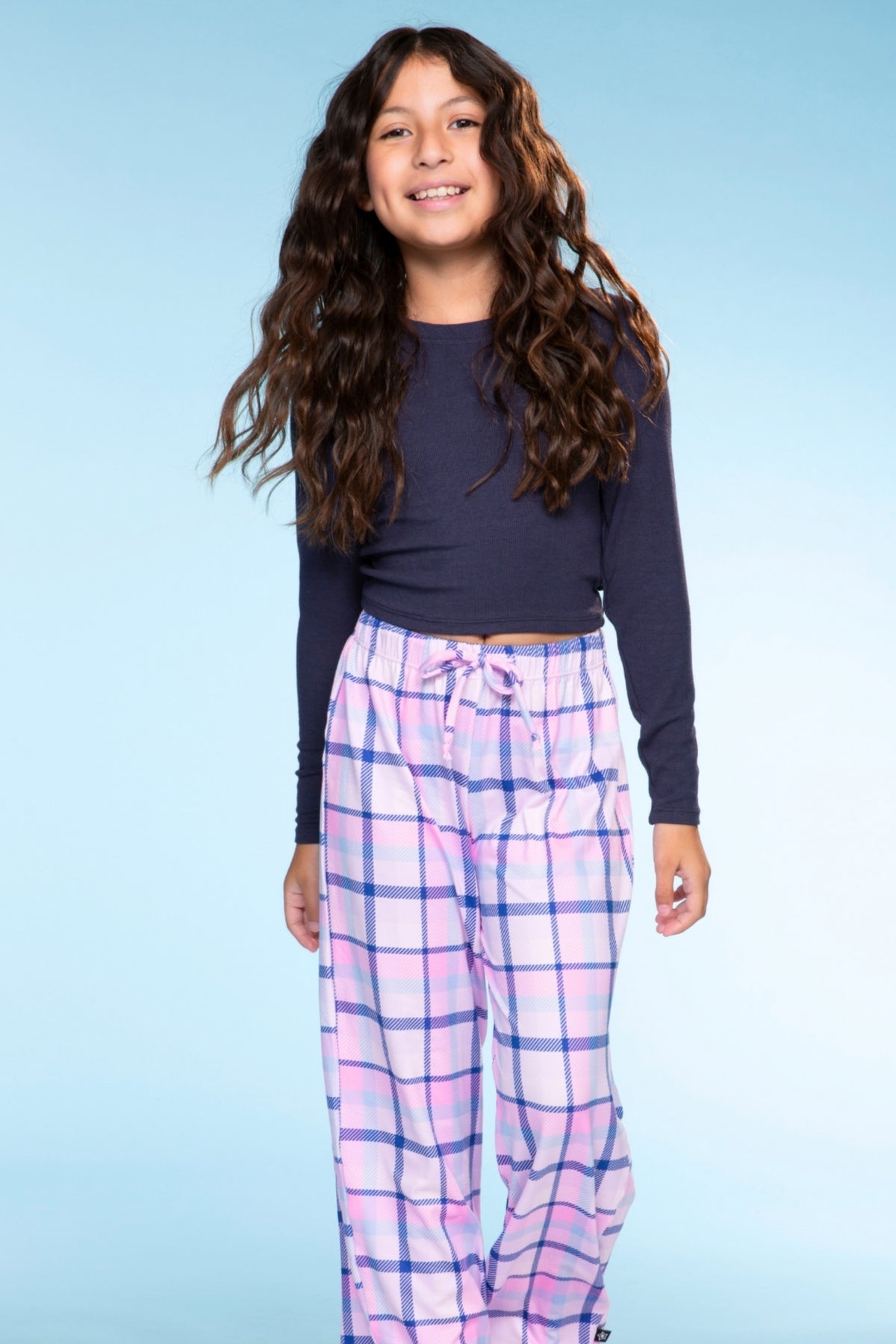 Simply Soft Karate Pant. - Navy Lt Pink Plaid