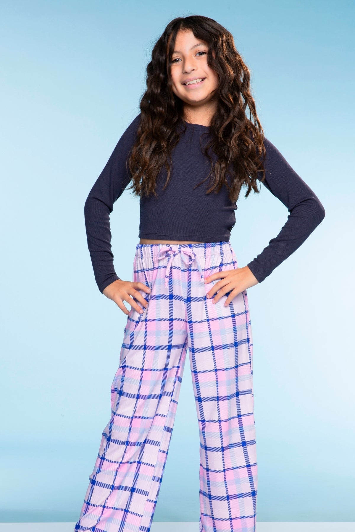 Simply Soft Karate Pant. - Navy Lt Pink Plaid