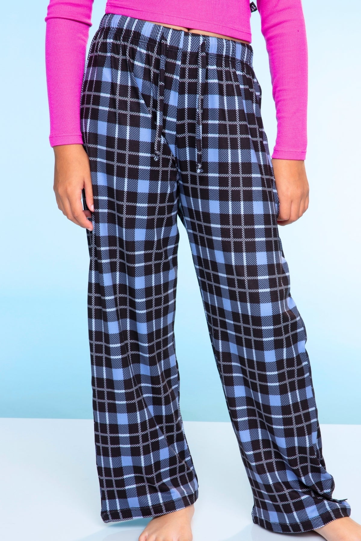 Simply Soft Karate Pant. - Navy Lt Pink Plaid
