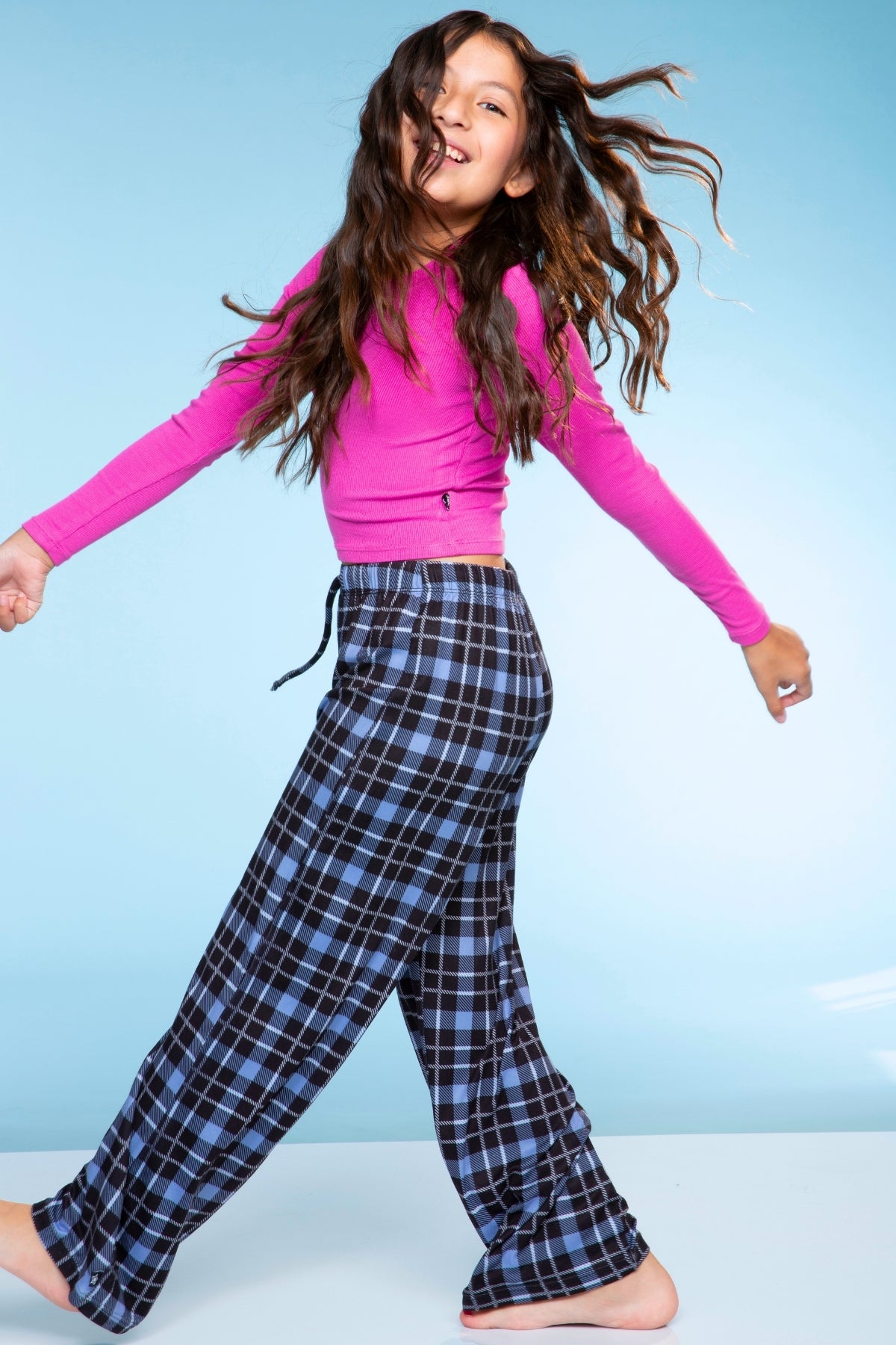 Simply Soft Karate Pant. - Navy Lt Pink Plaid