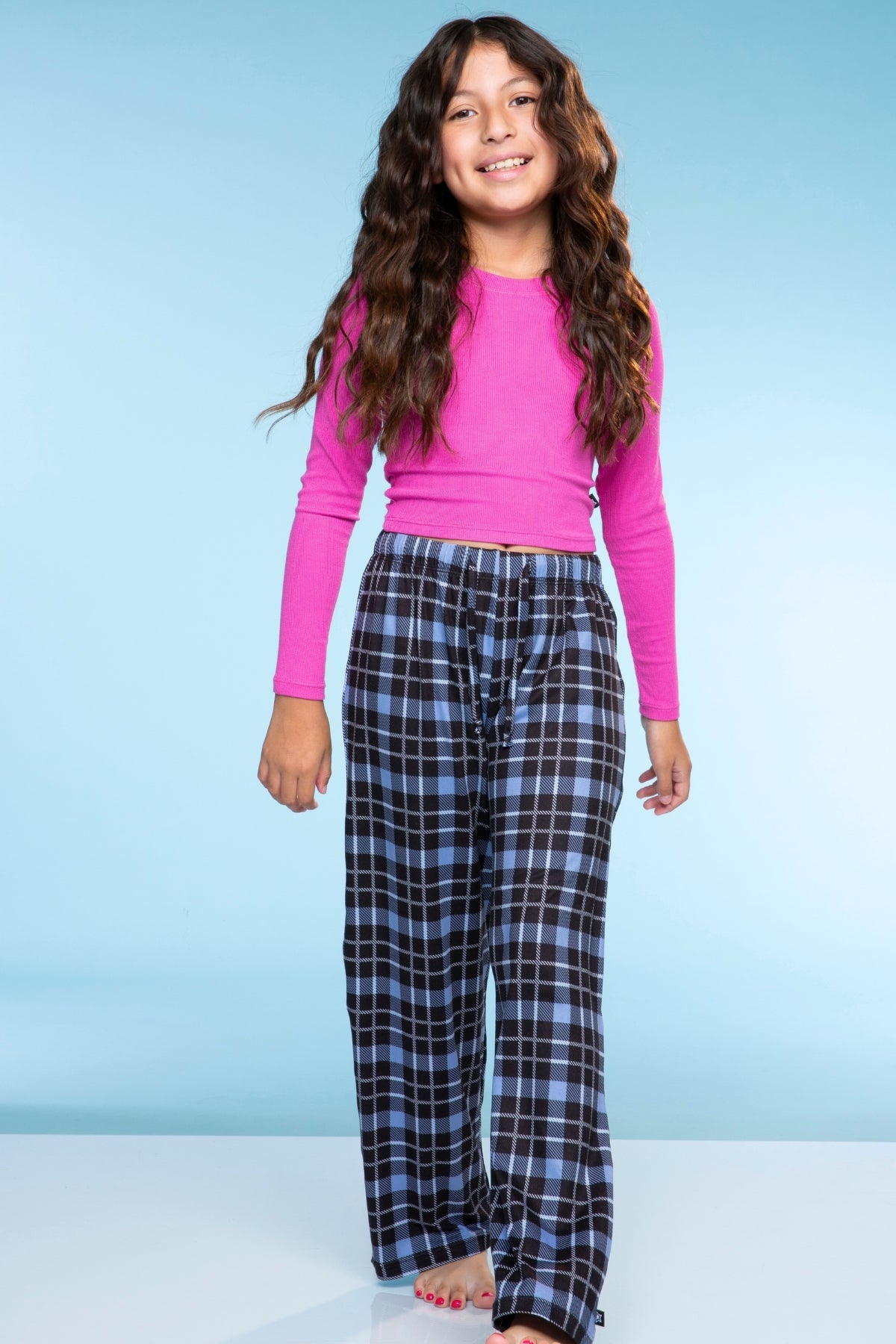 Simply Soft Karate Pant. - Navy Lt Pink Plaid