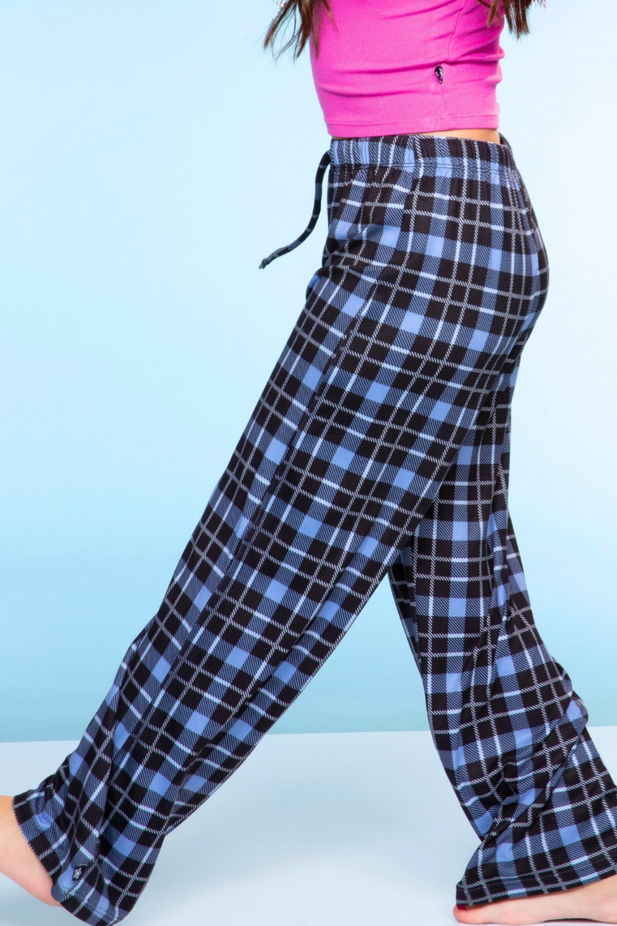 Simply Soft Karate Pant. - Navy Lt Pink Plaid