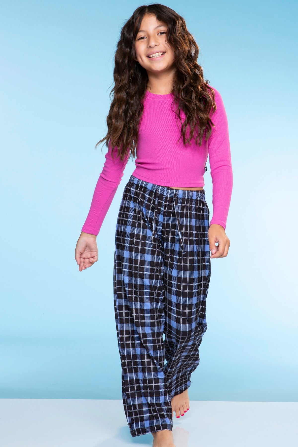 Simply Soft Karate Pant. - Navy Lt Pink Plaid