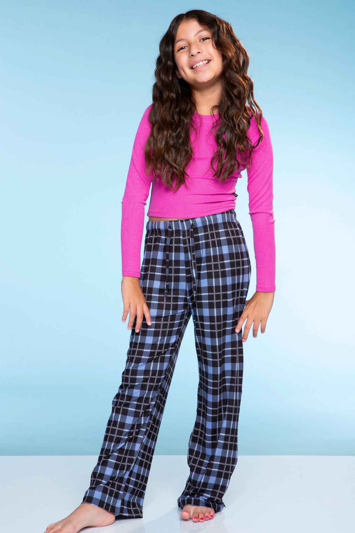 Simply Soft Karate Pant. - Navy Lt Pink Plaid