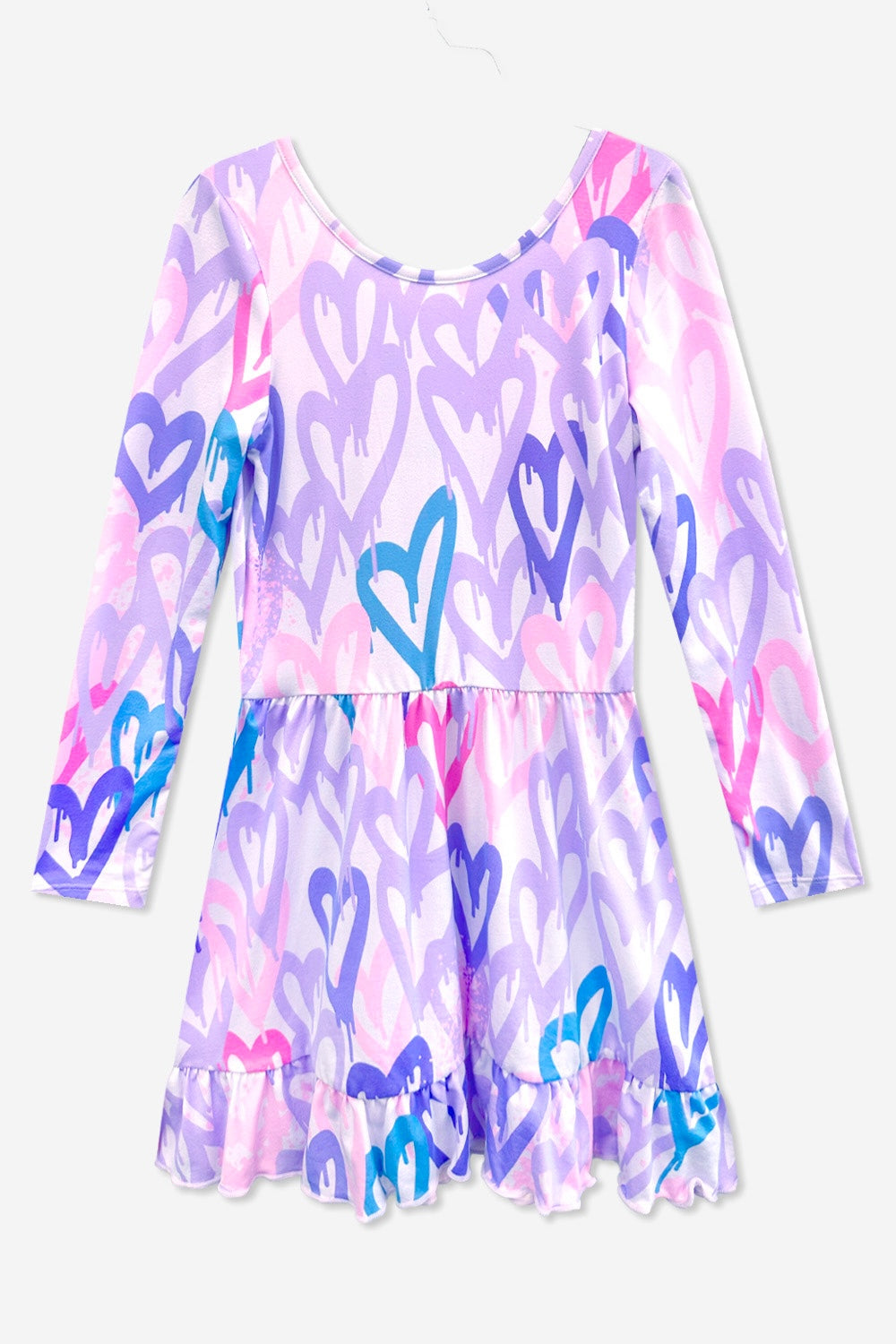 Simply Soft Long Sleeve Be Happy Flounce Dress - Hot Pink Rainbow