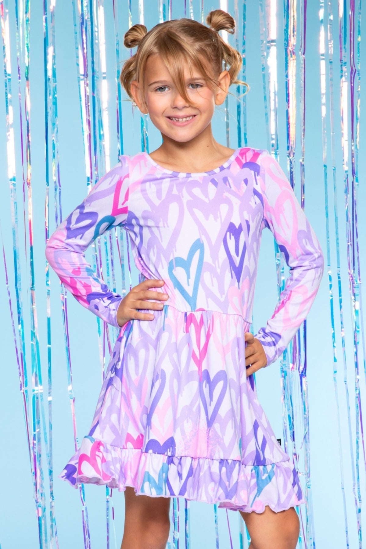 Simply Soft Long Sleeve Be Happy Flounce Dress - Hot Pink Rainbow