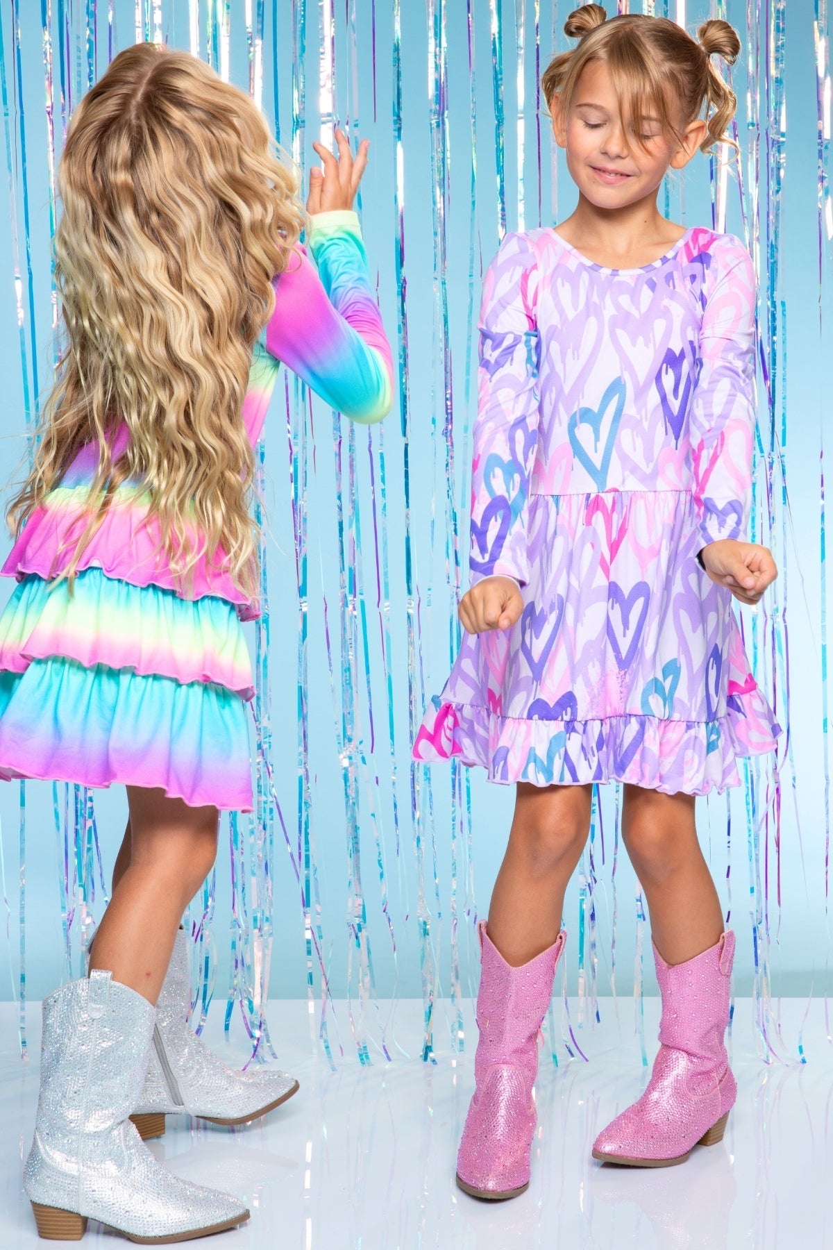 Simply Soft Long Sleeve Be Happy Flounce Dress - Hot Pink Rainbow