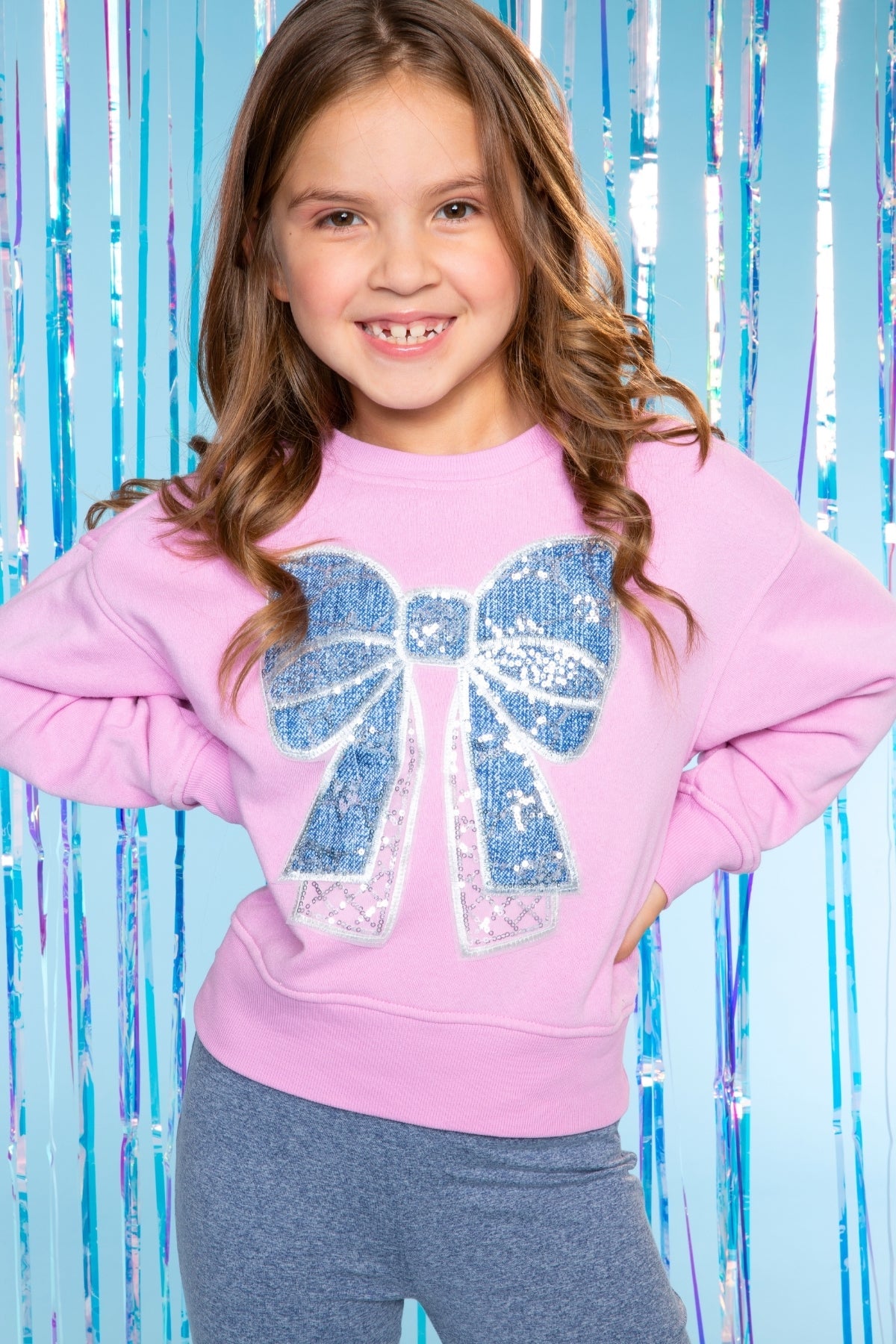 Cotton Soft French Terry Everyday Sweatshirt - Pink Rose Bow