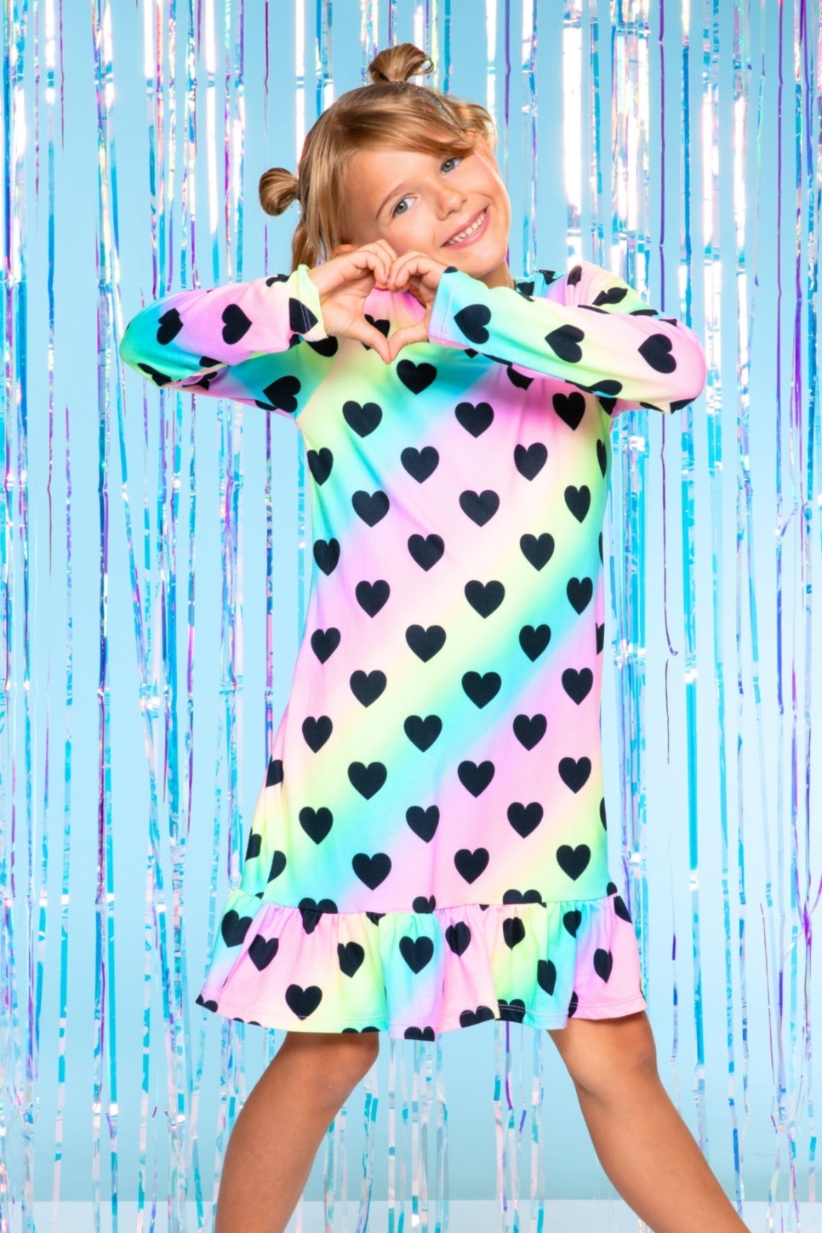Simply Soft Long Sleeve Ruffle Lounge Dress - Lilac Rainbow Gummy Bear - NEW!