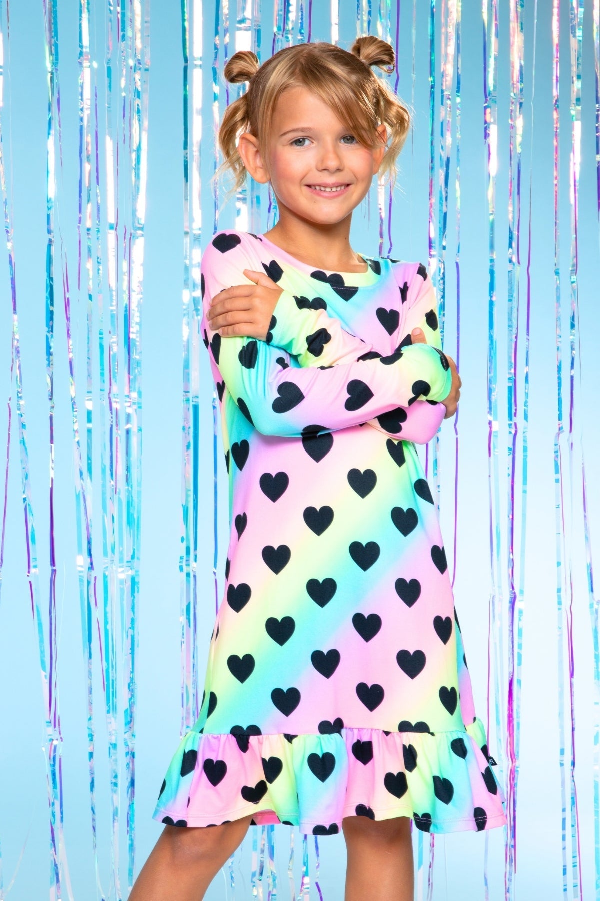 Simply Soft Long Sleeve Ruffle Lounge Dress - Lilac Rainbow Gummy Bear - NEW!