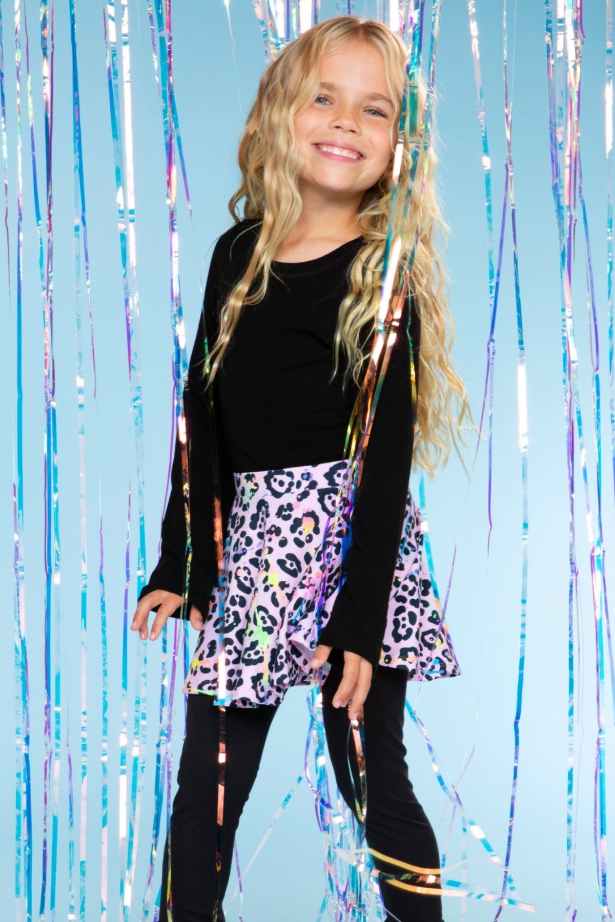 Simply Soft Skater Legging - Neon Lt Pink Leopard Splatter Black