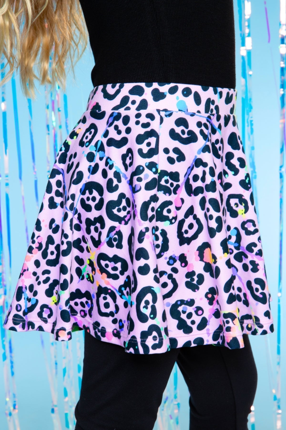 Simply Soft Skater Legging - Neon Lt Pink Leopard Splatter Black