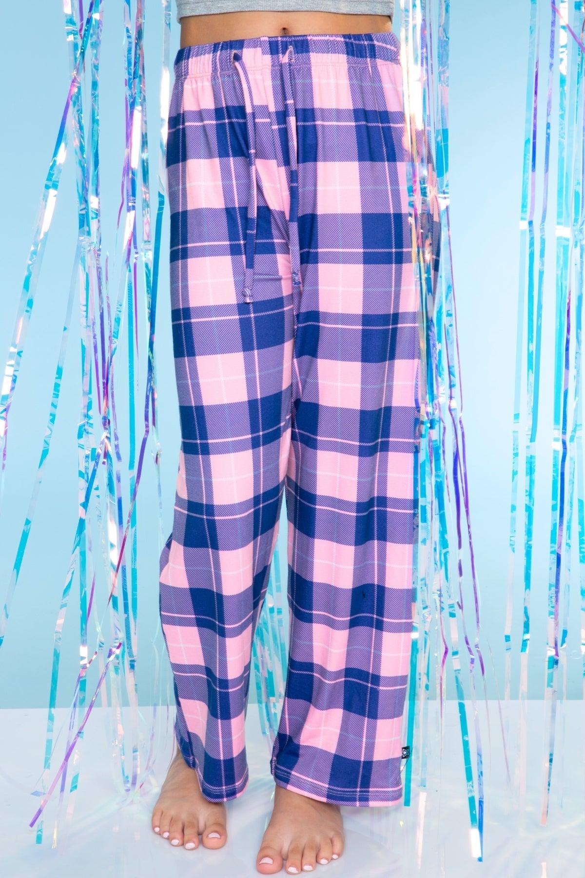 Simply Soft Karate Pant. - Navy Lt Pink Plaid