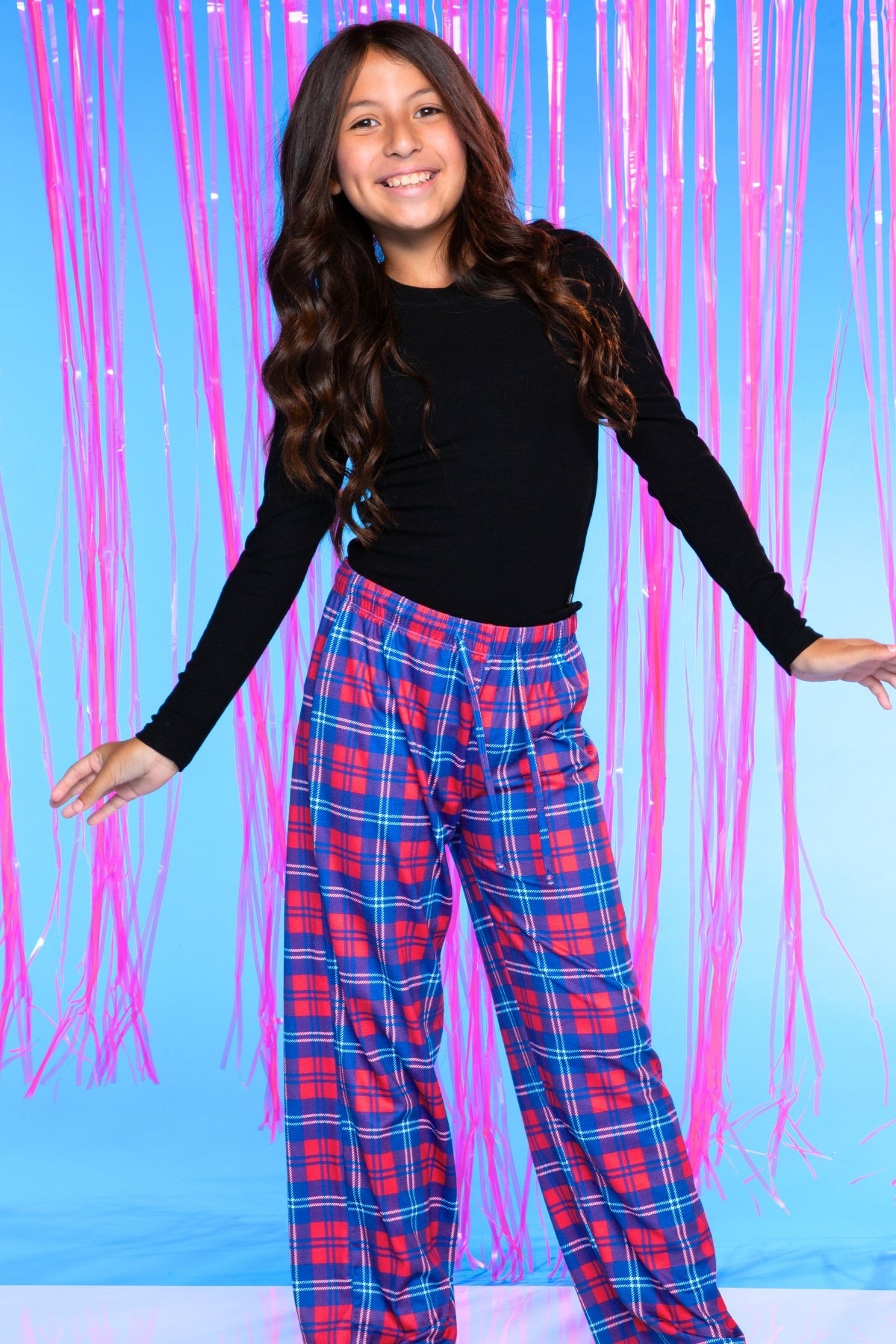 Simply Soft Karate Pant. - Navy Lt Pink Plaid