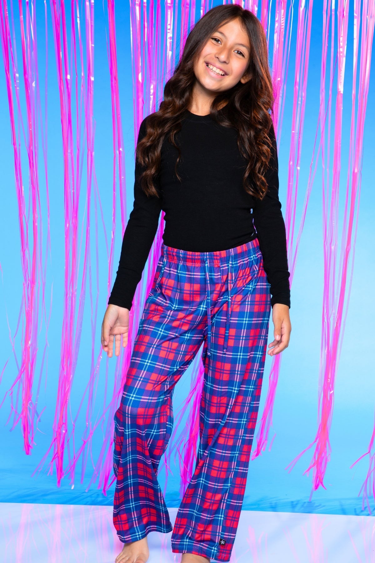 Simply Soft Karate Pant. - Navy Lt Pink Plaid